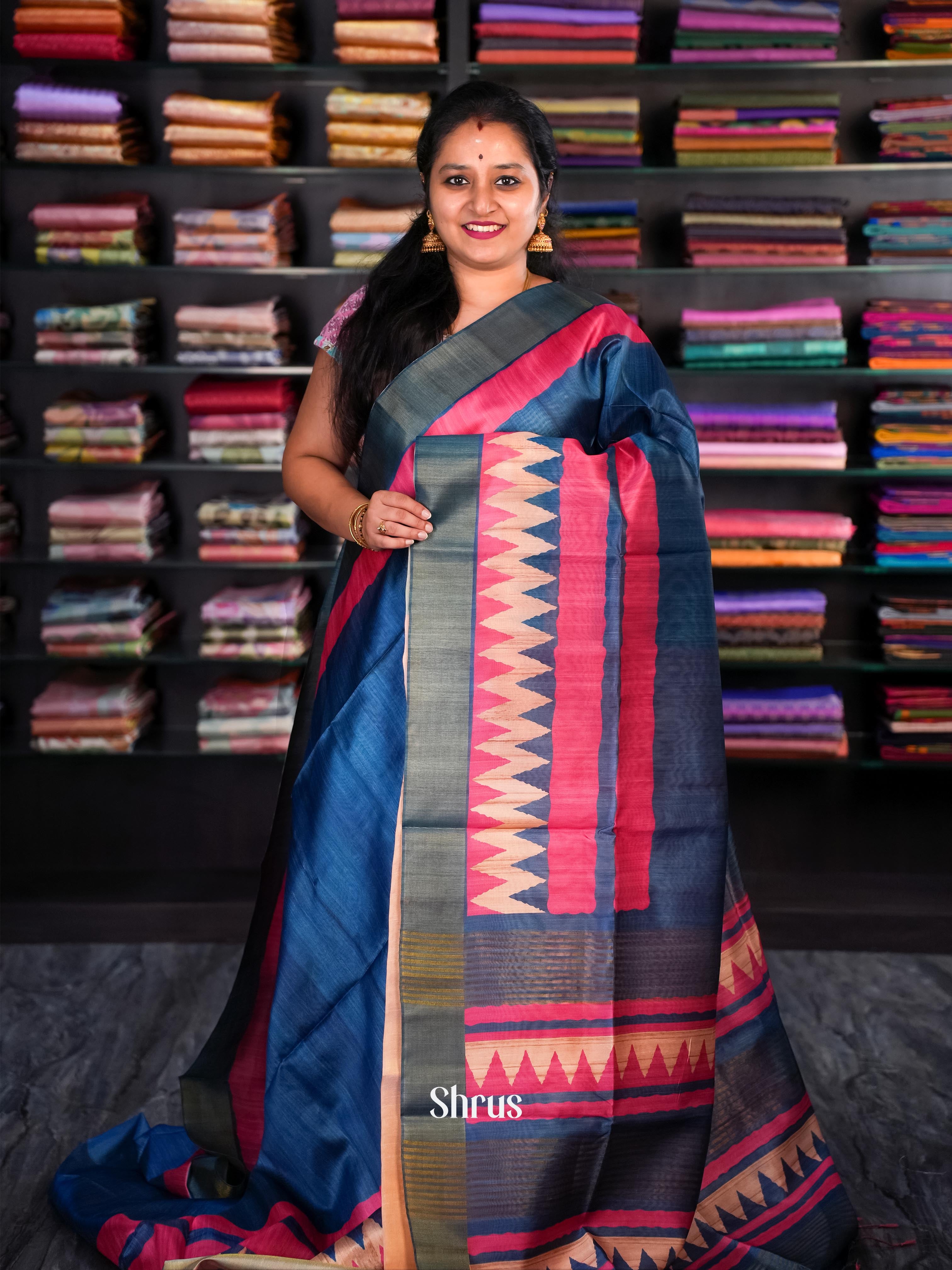 Blue & Red - Champa semi tussar - Shop on Shrus.com