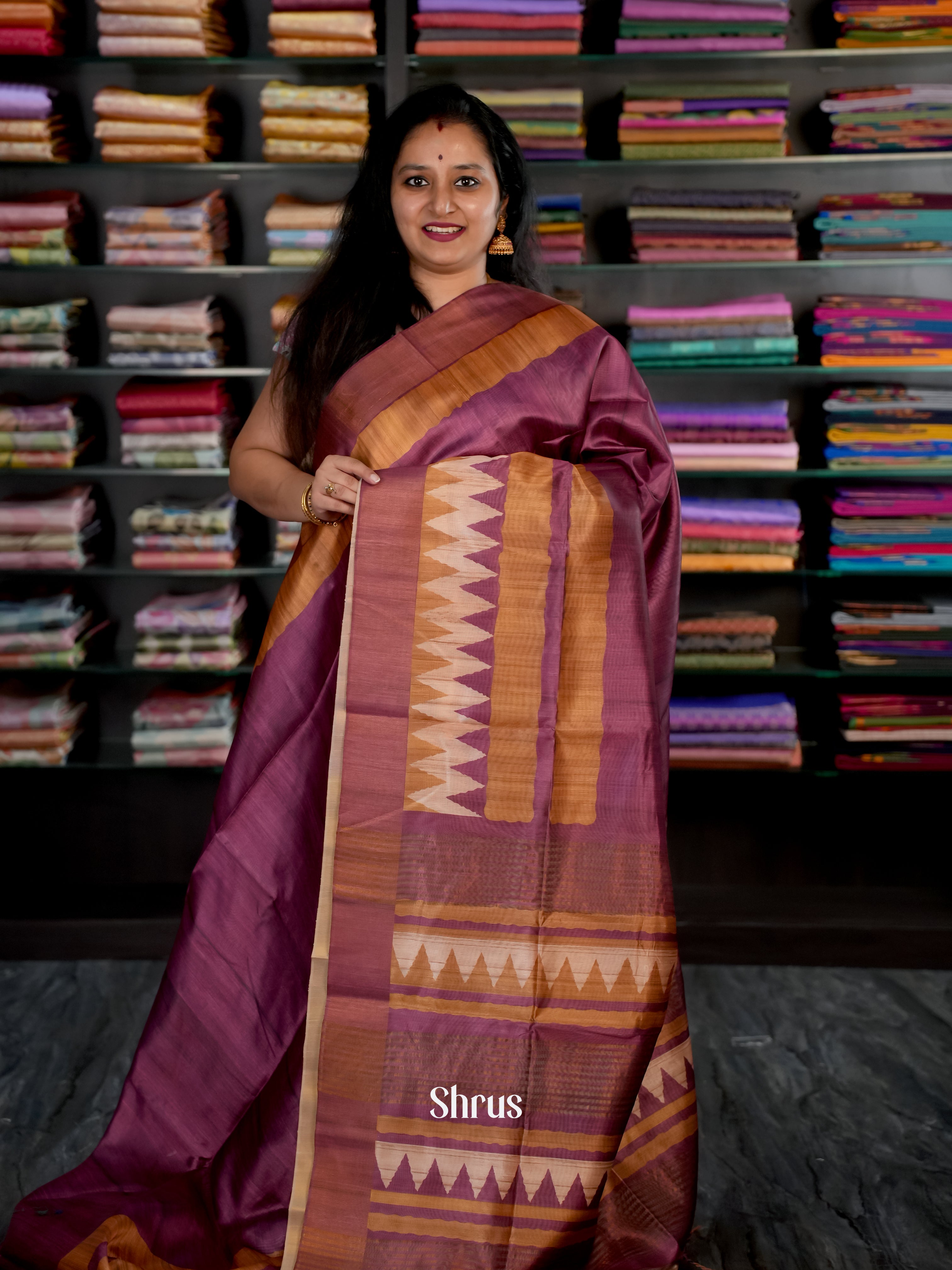 Purple & Brown - Champa semi tussar - Shop on Shrus.com