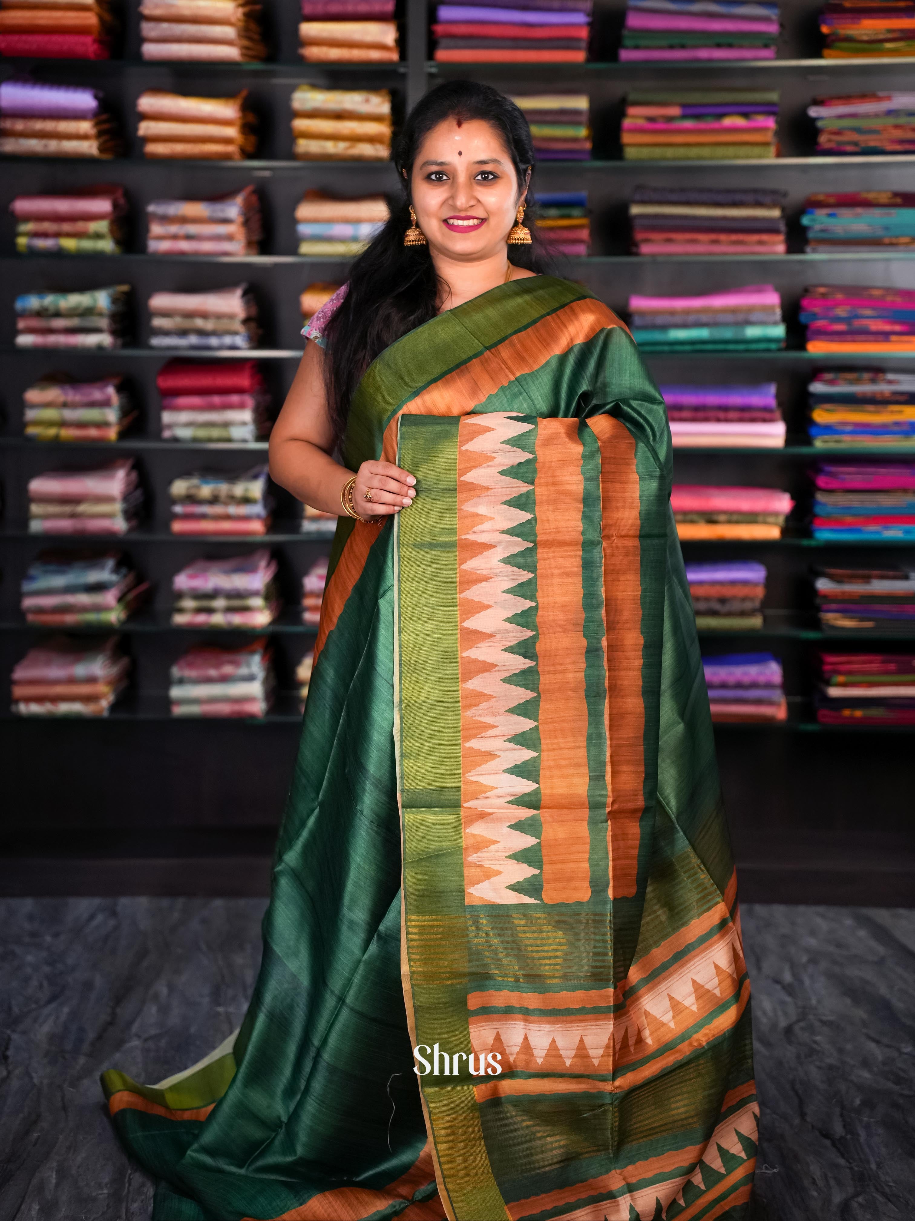 Green & Brown - Champa semi tussar - Shop on Shrus.com