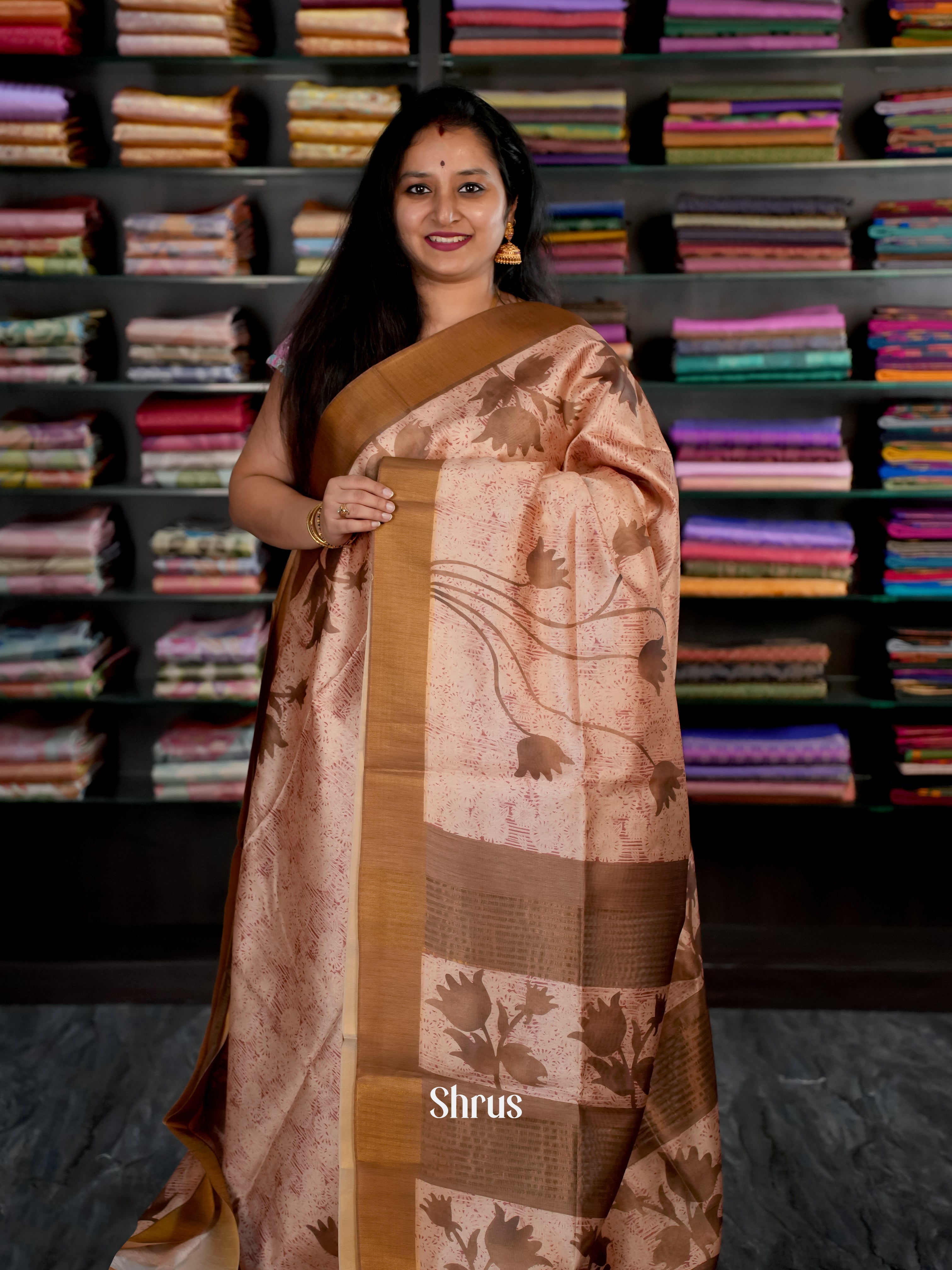 Creamy Brown & Brown - Champa semi tussar - Shop on Shrus.com