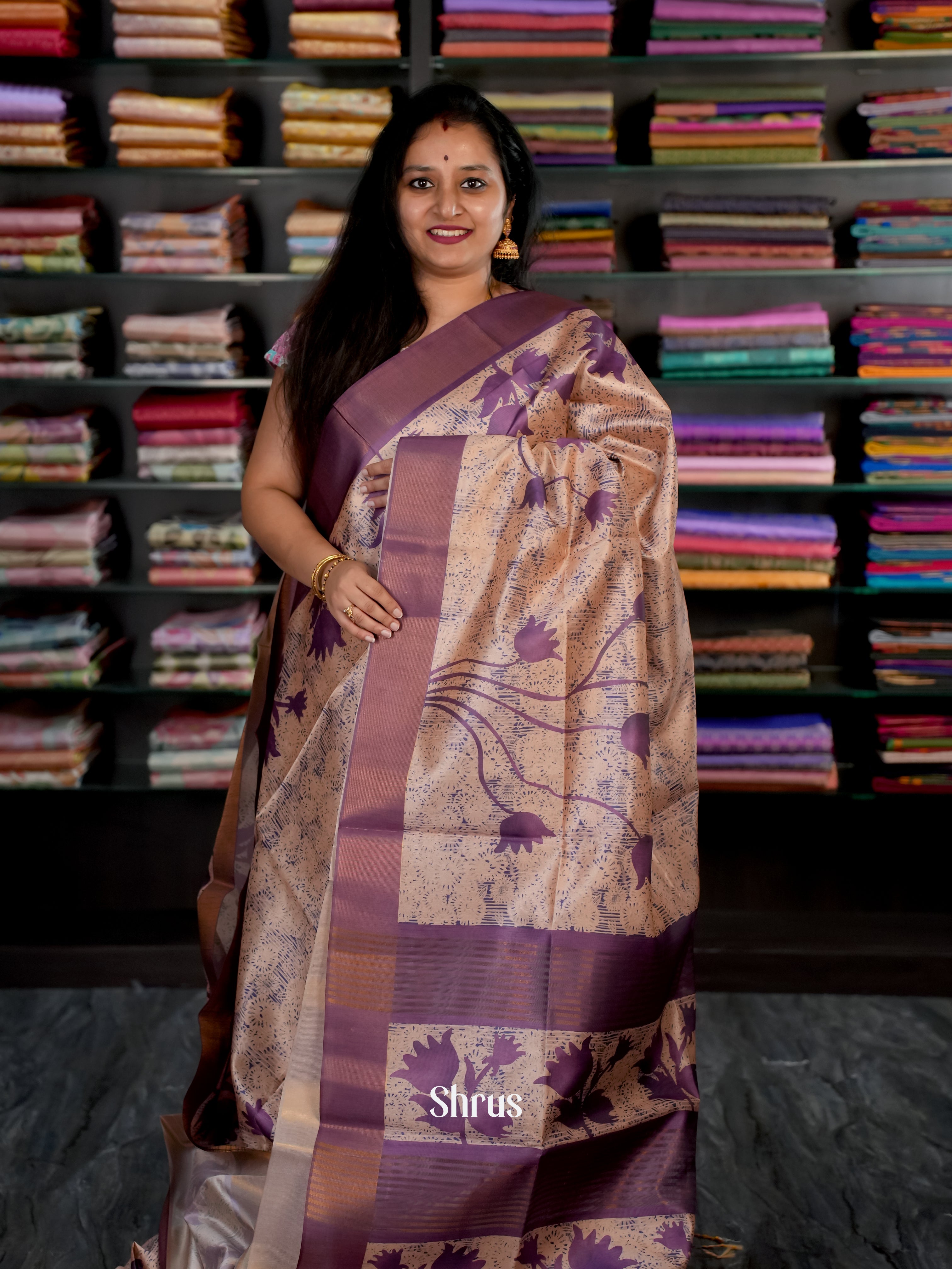 Peach & Purple - Champa semi tussar - Shop on Shrus.com
