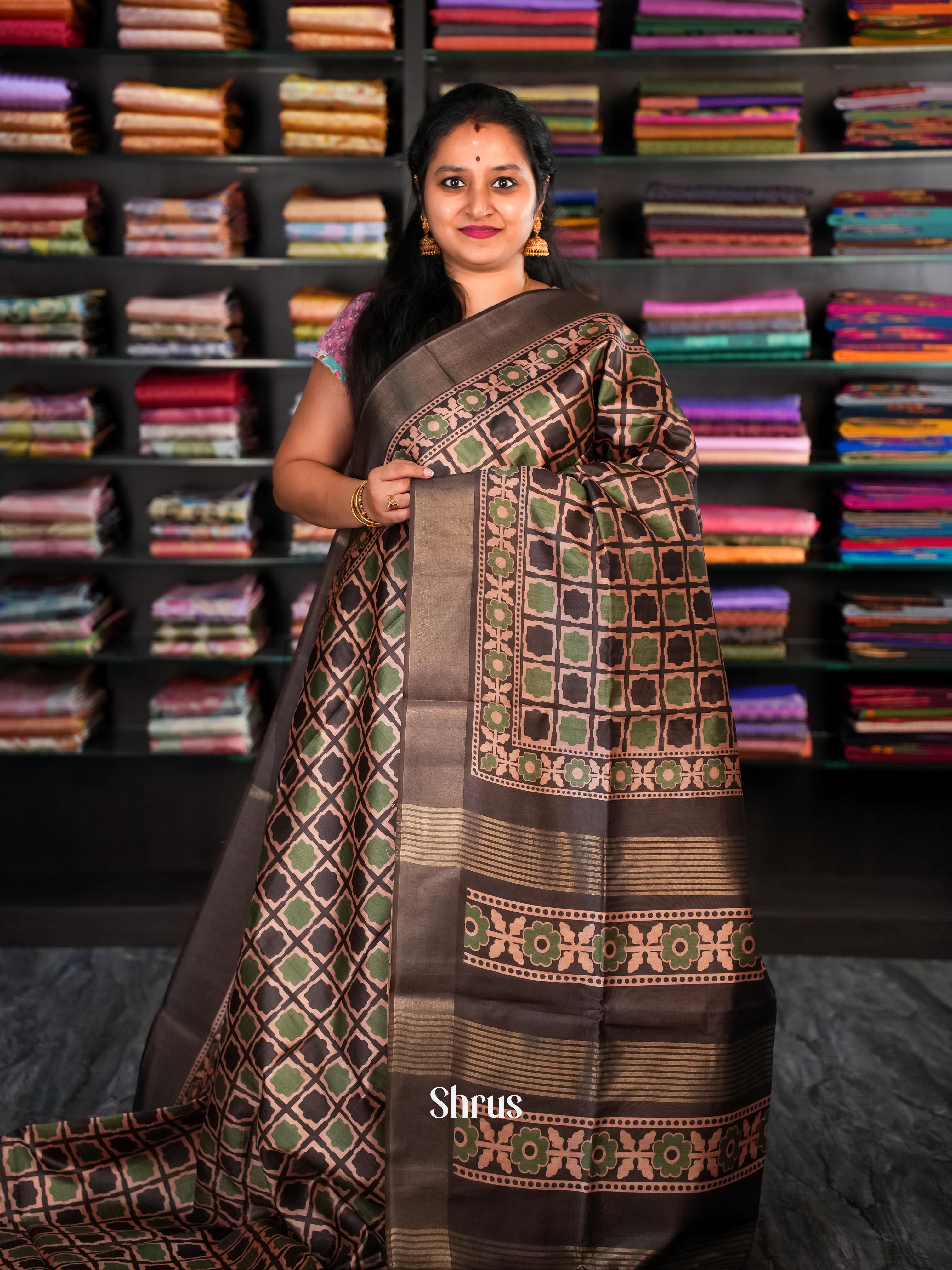 Peach & Brown - Champa Semi Tussar Saree - Shop on Shrus.com