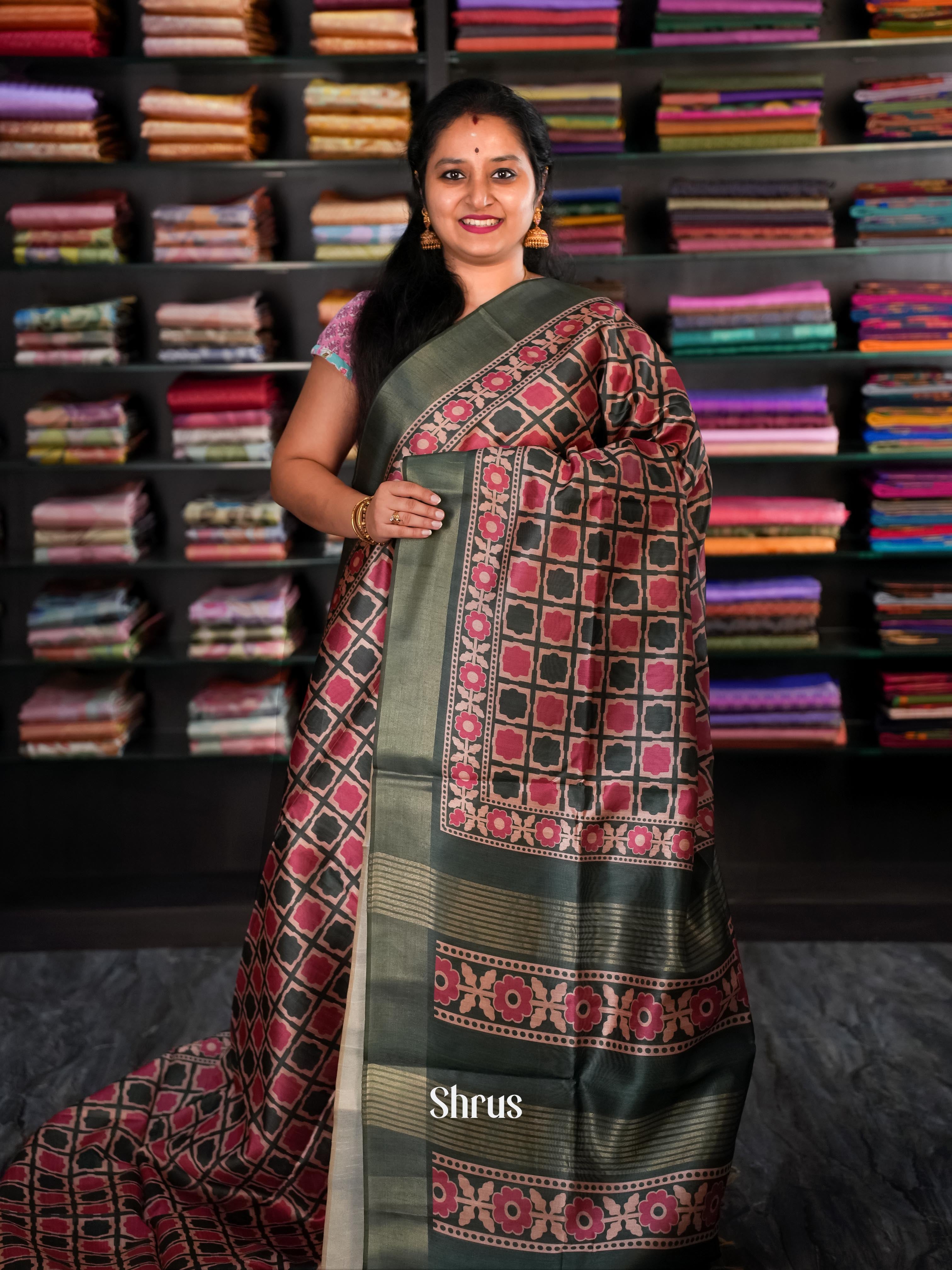 Peach & Green - Champa Semi tussar Saree - Shop on Shrus.com
