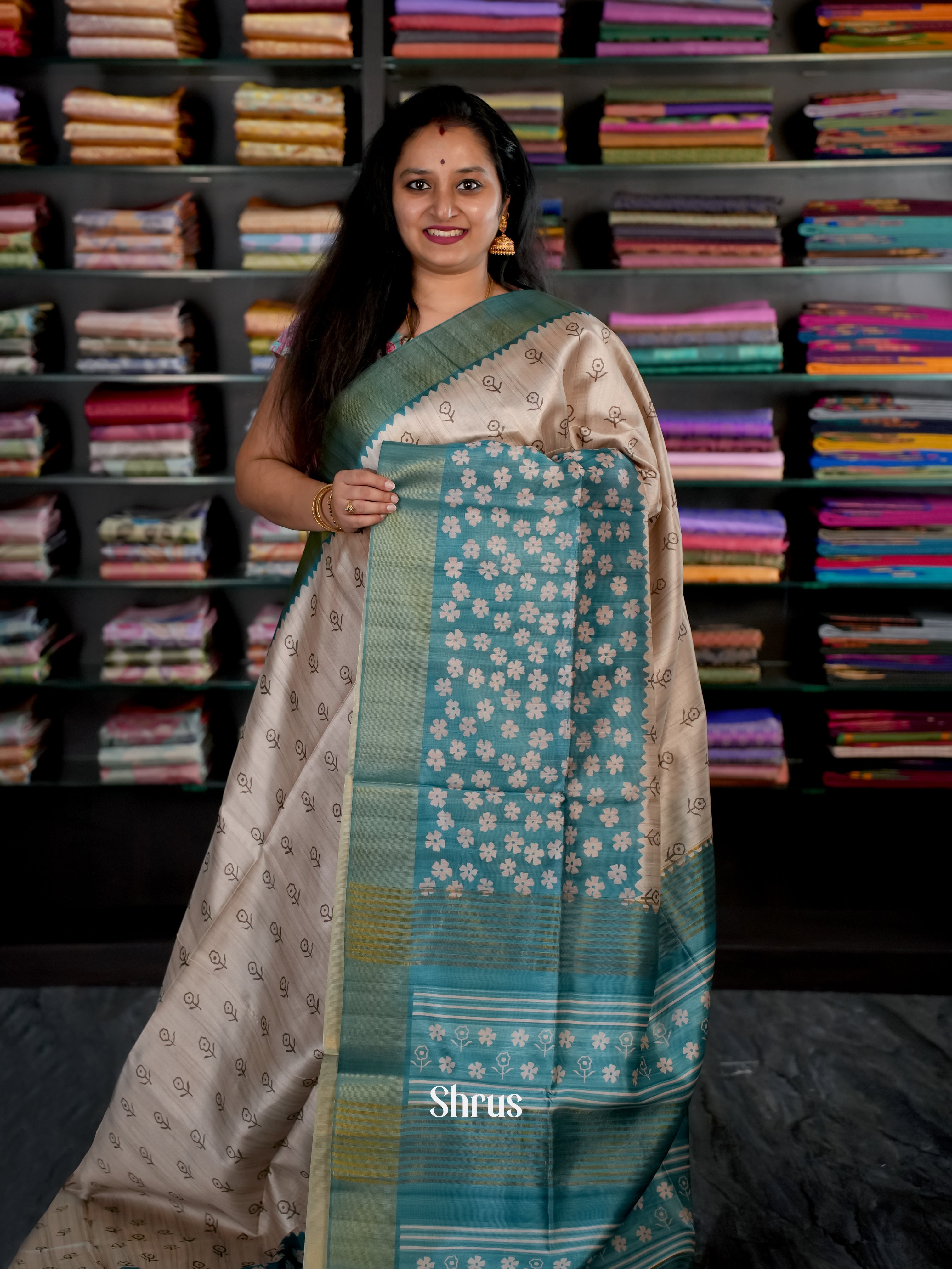 Grey & Teal - Champa semi tussar - Shop on Shrus.com