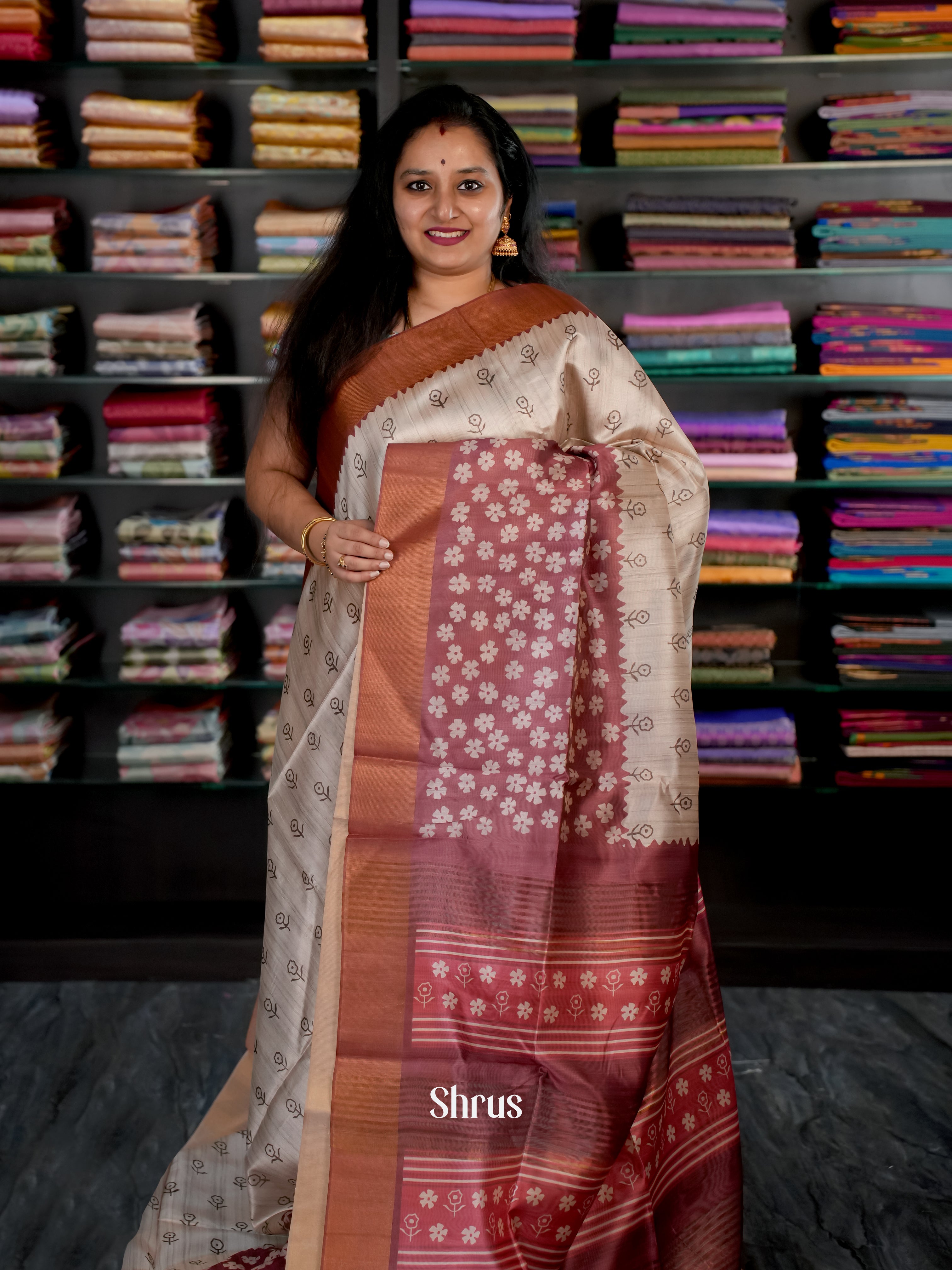 Grey & Brown - Champa semi tussar - Shop on Shrus.com