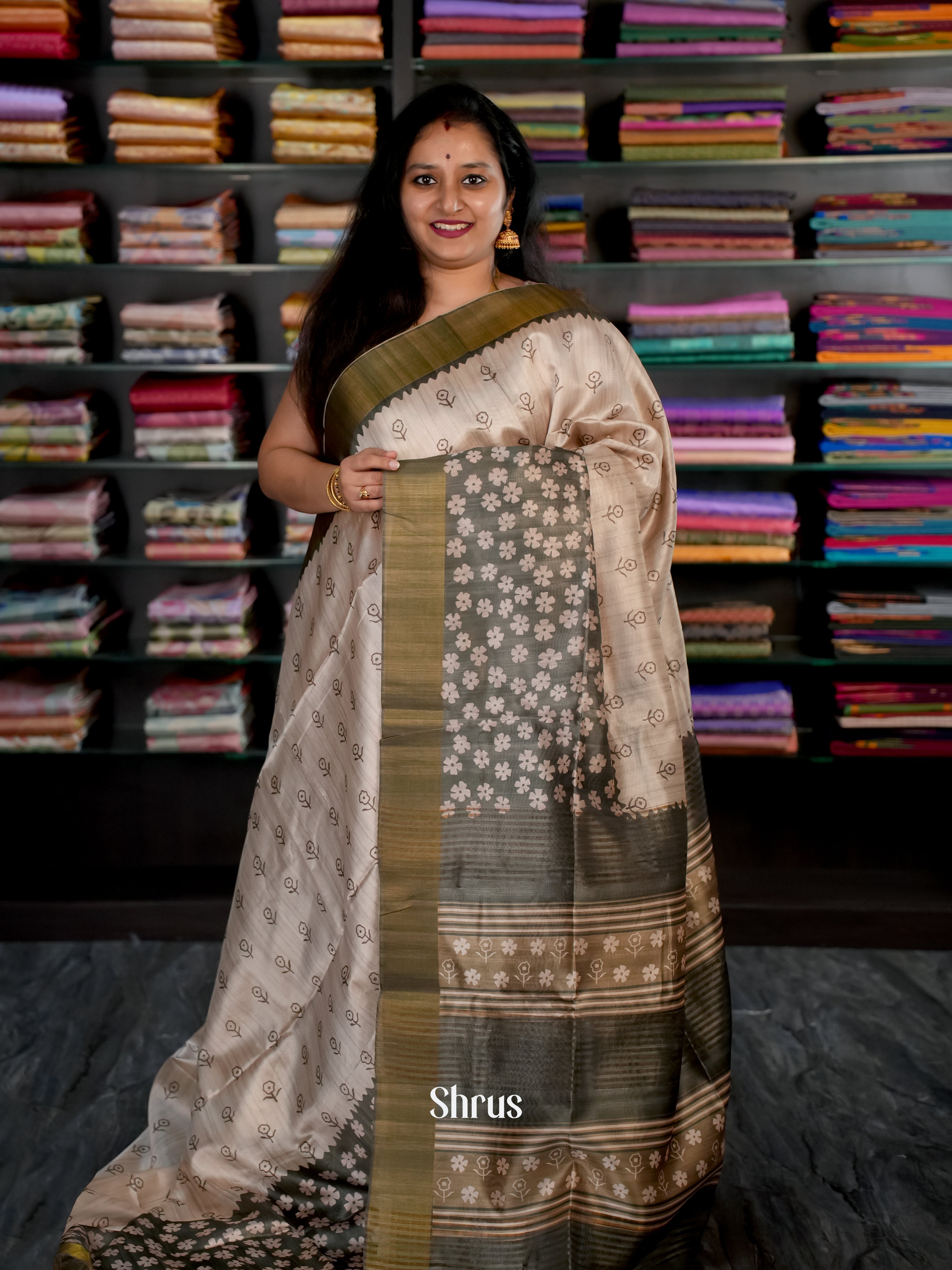 Lite Grey & Grey- Champa semi tussar - Shop on Shrus.com