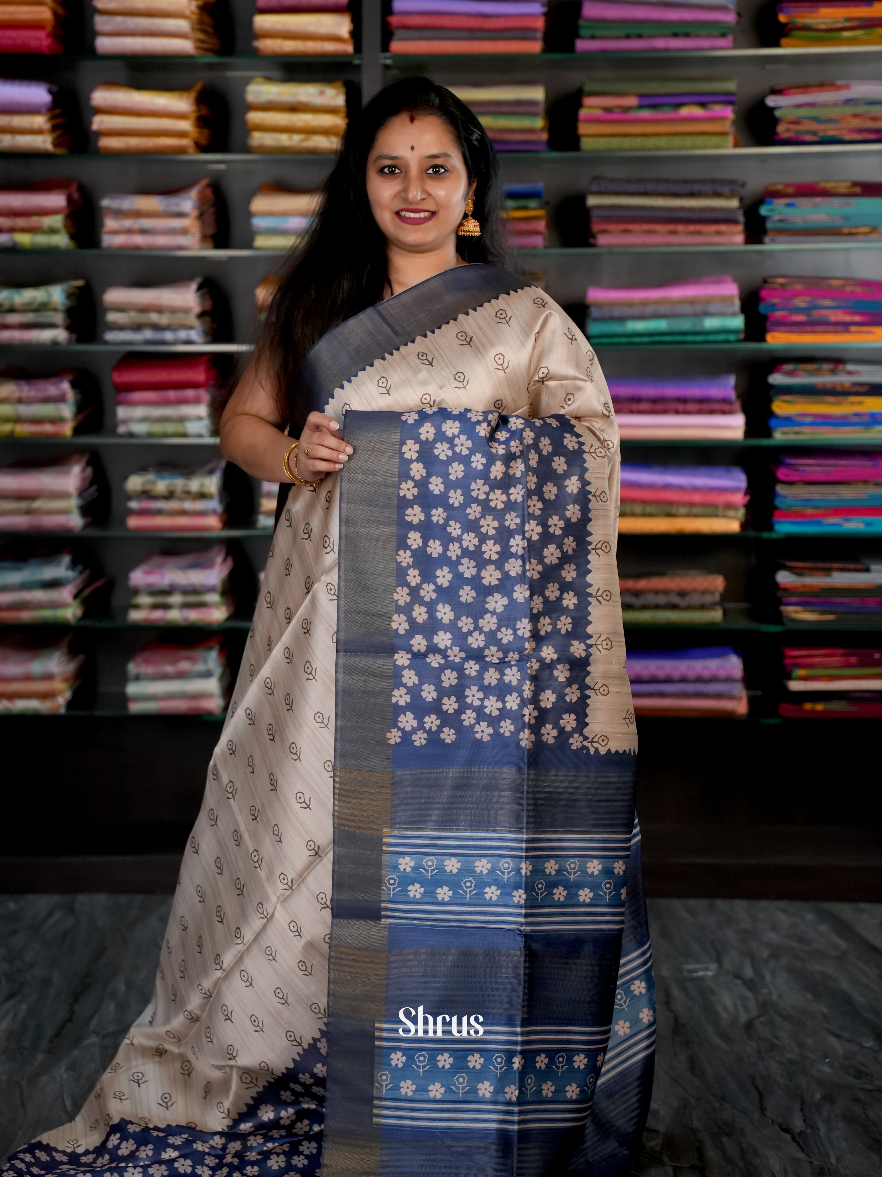 Grey & Blue - Champa semi tussar - Shop on Shrus.com