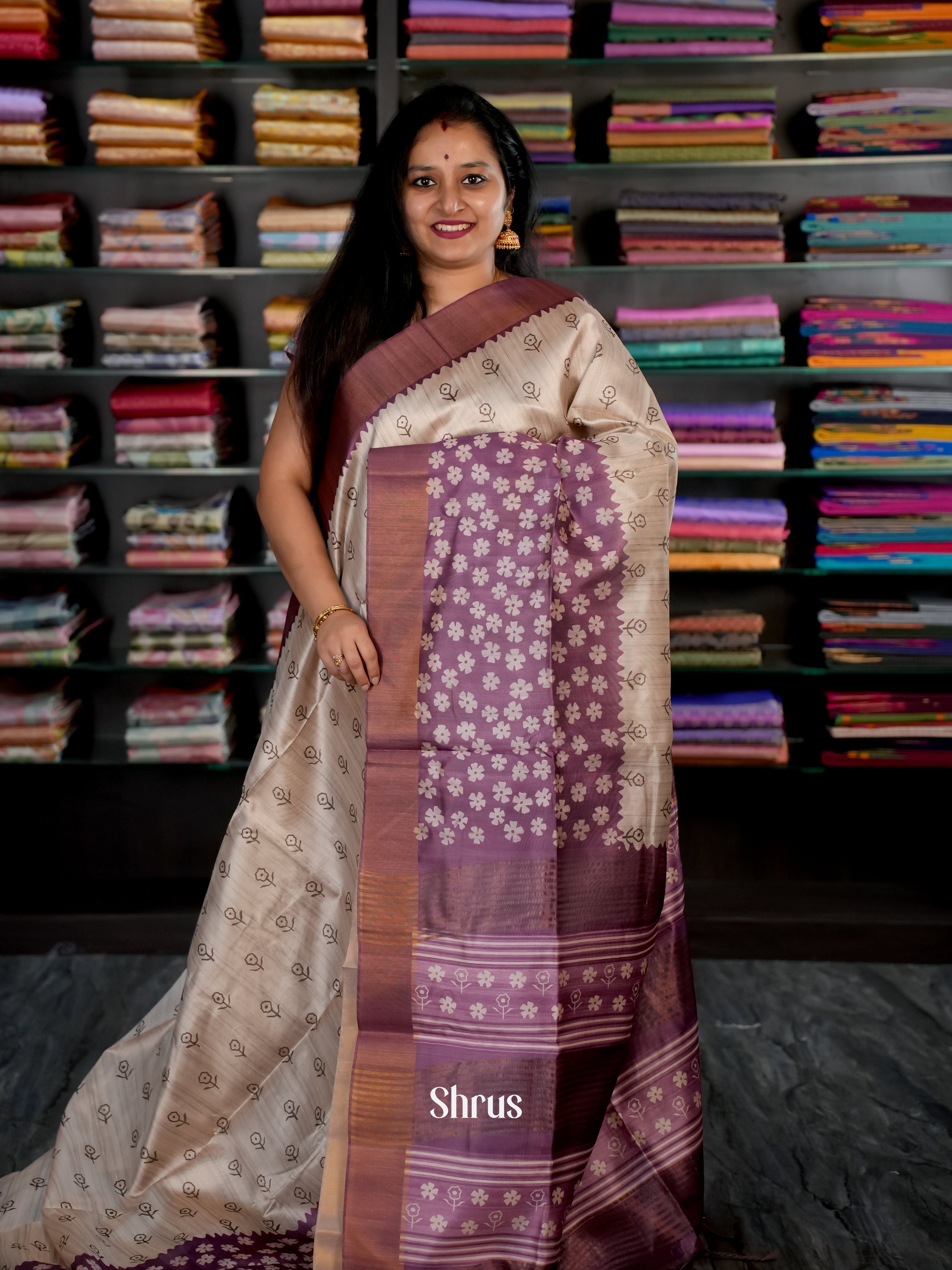 Grey & Purple- Champa semi tussar - Shop on Shrus.com