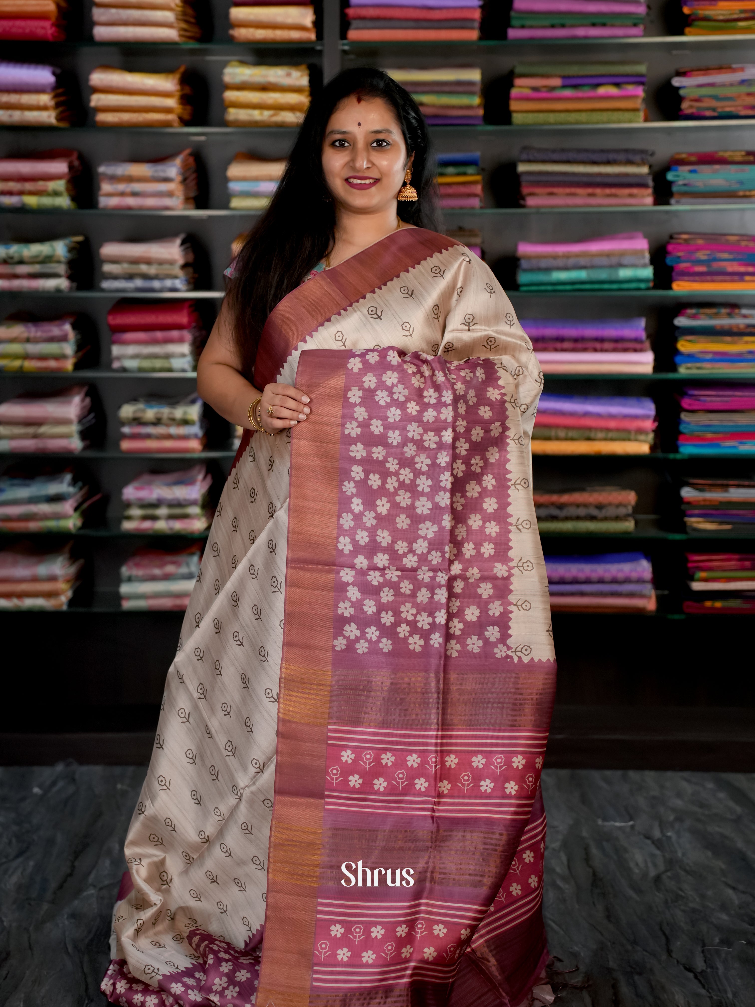 Grey & Maroon - Champa semi tussar - Shop on Shrus.com