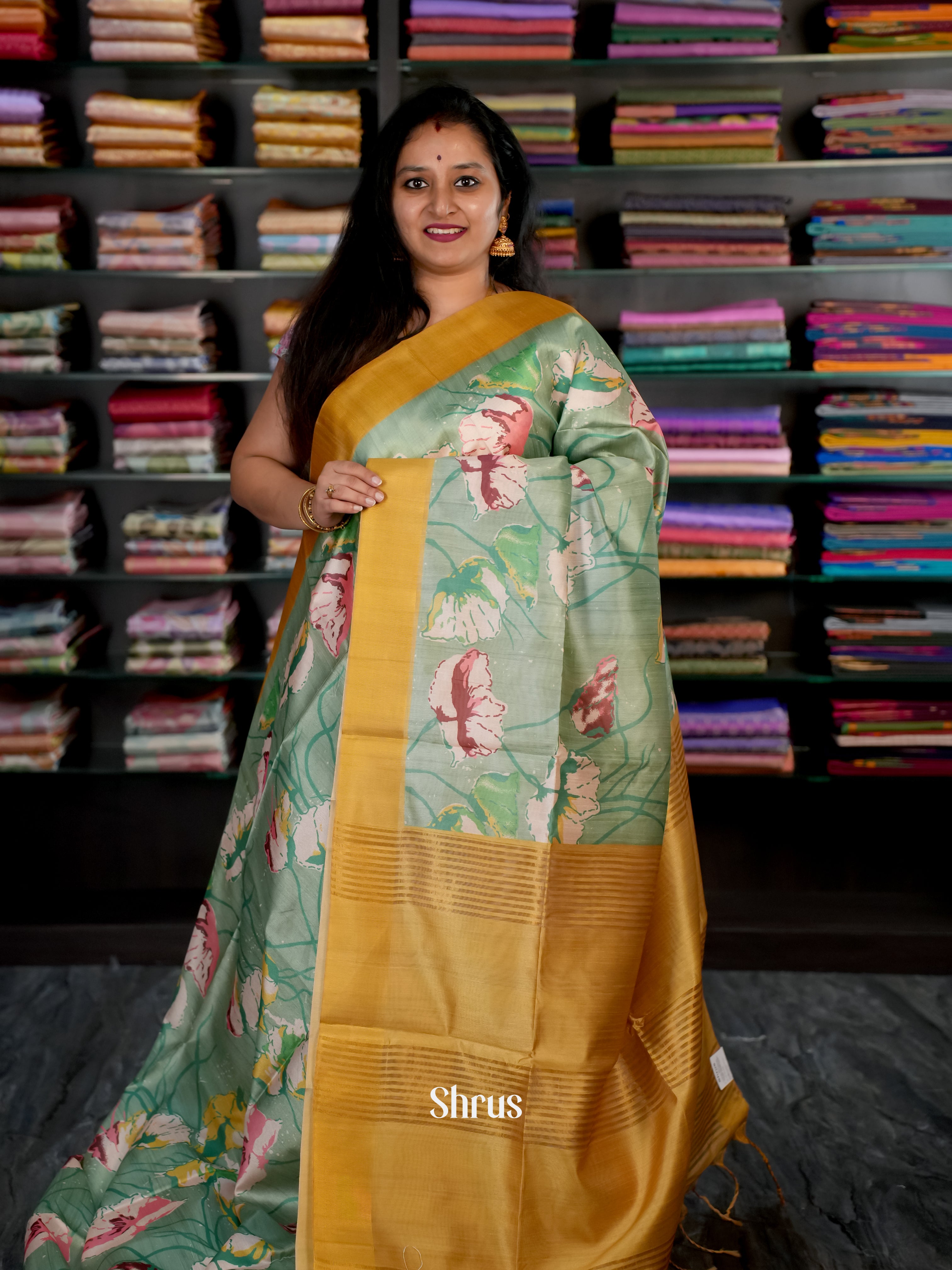 Green & Mustard - Champa semi tussar - Shop on Shrus.com