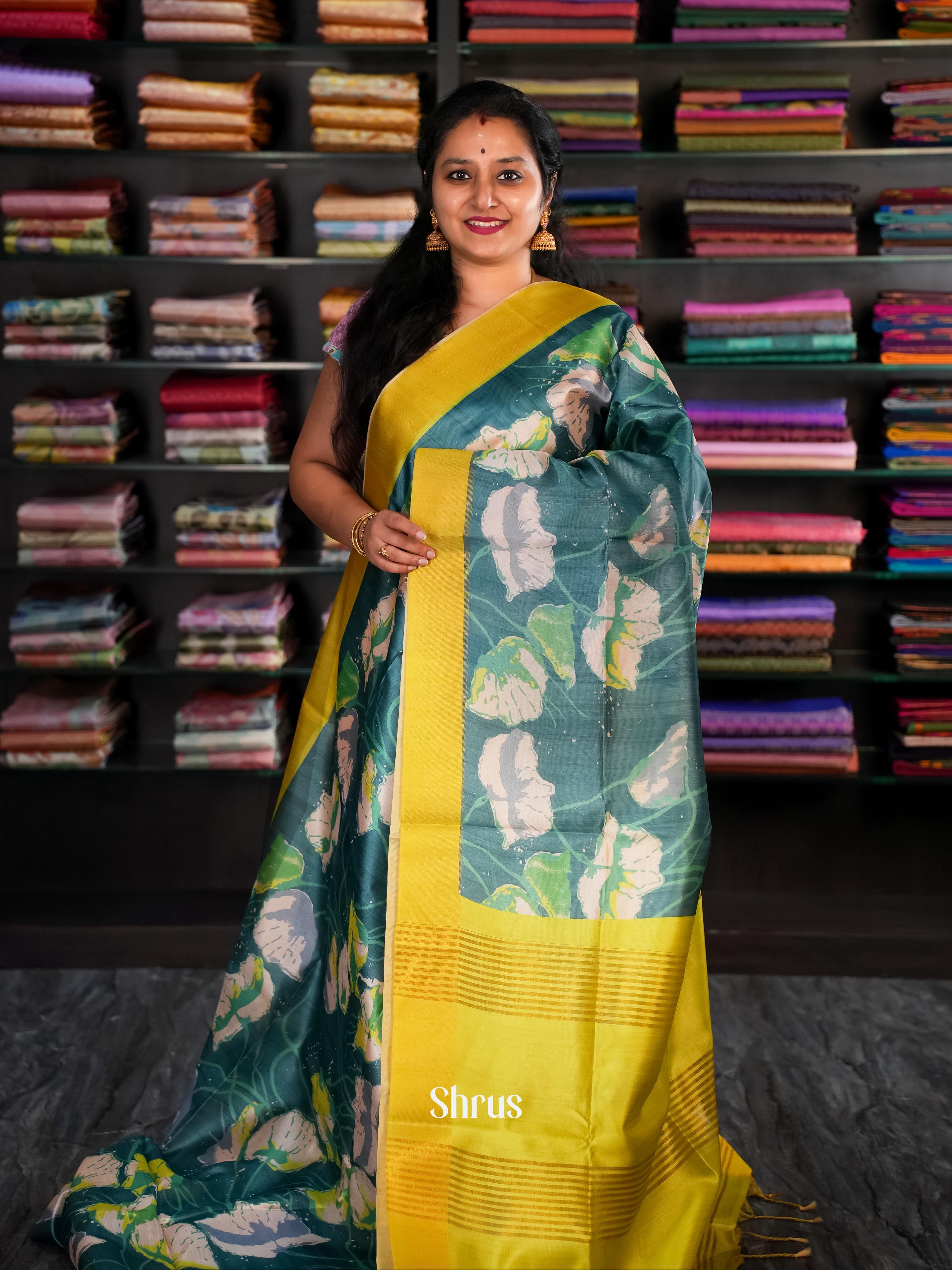 Green & Yellow - Champa Semi tussar Saree - Shop on Shrus.com