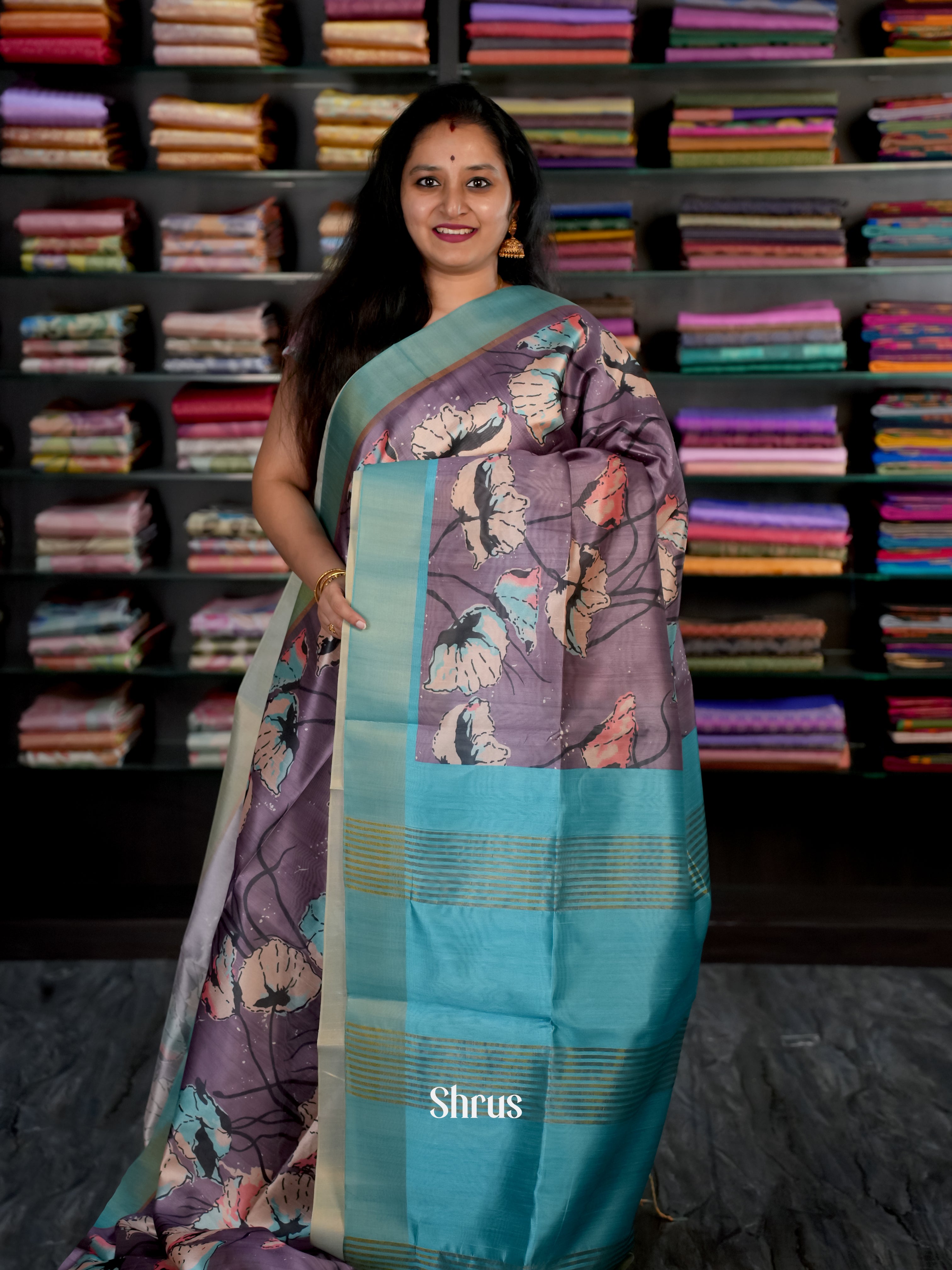 Purple & Teal - Champa semi tussar - Shop on Shrus.com
