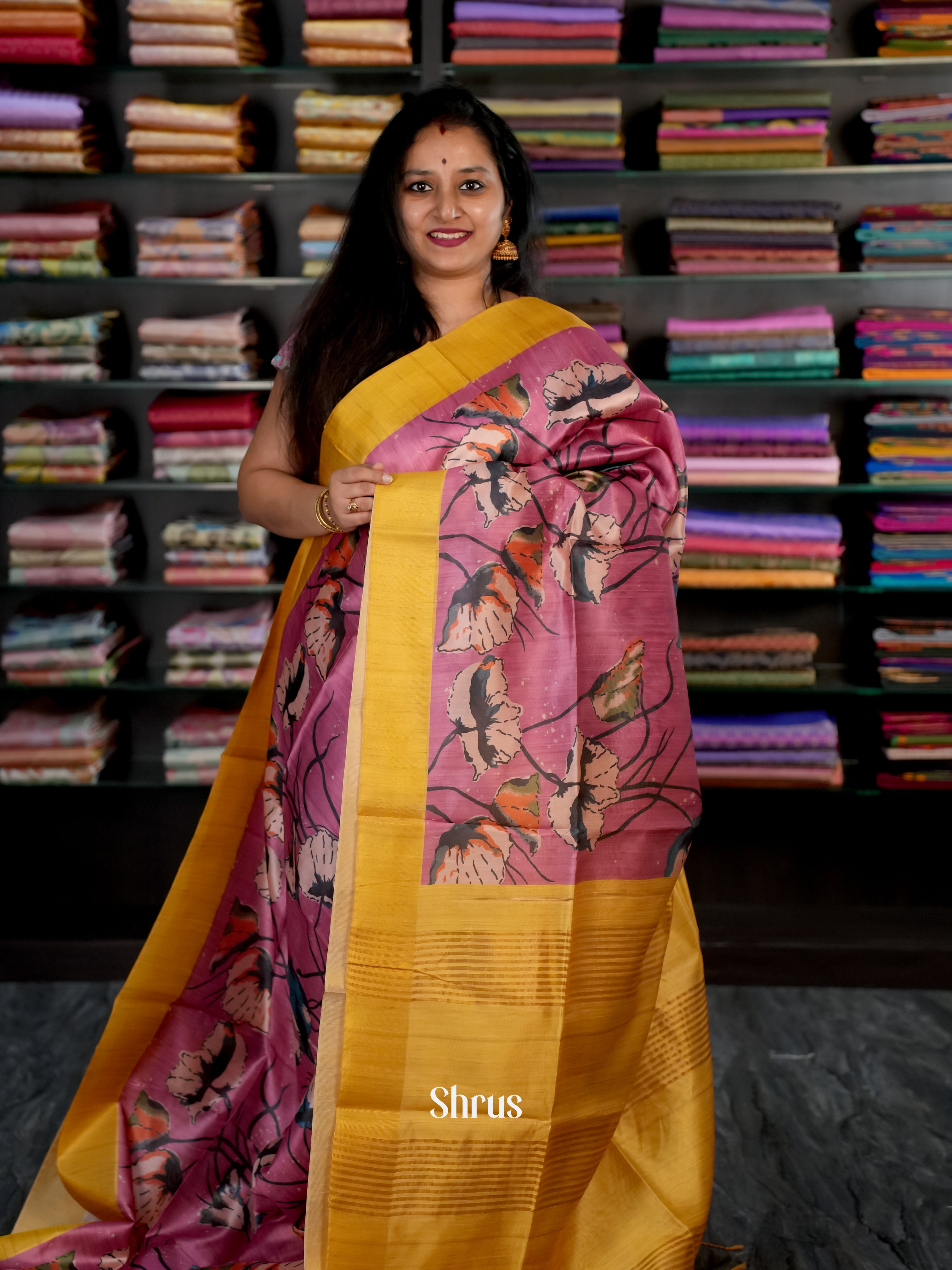 Pink & Yellow - Champa semi tussar - Shop on Shrus.com