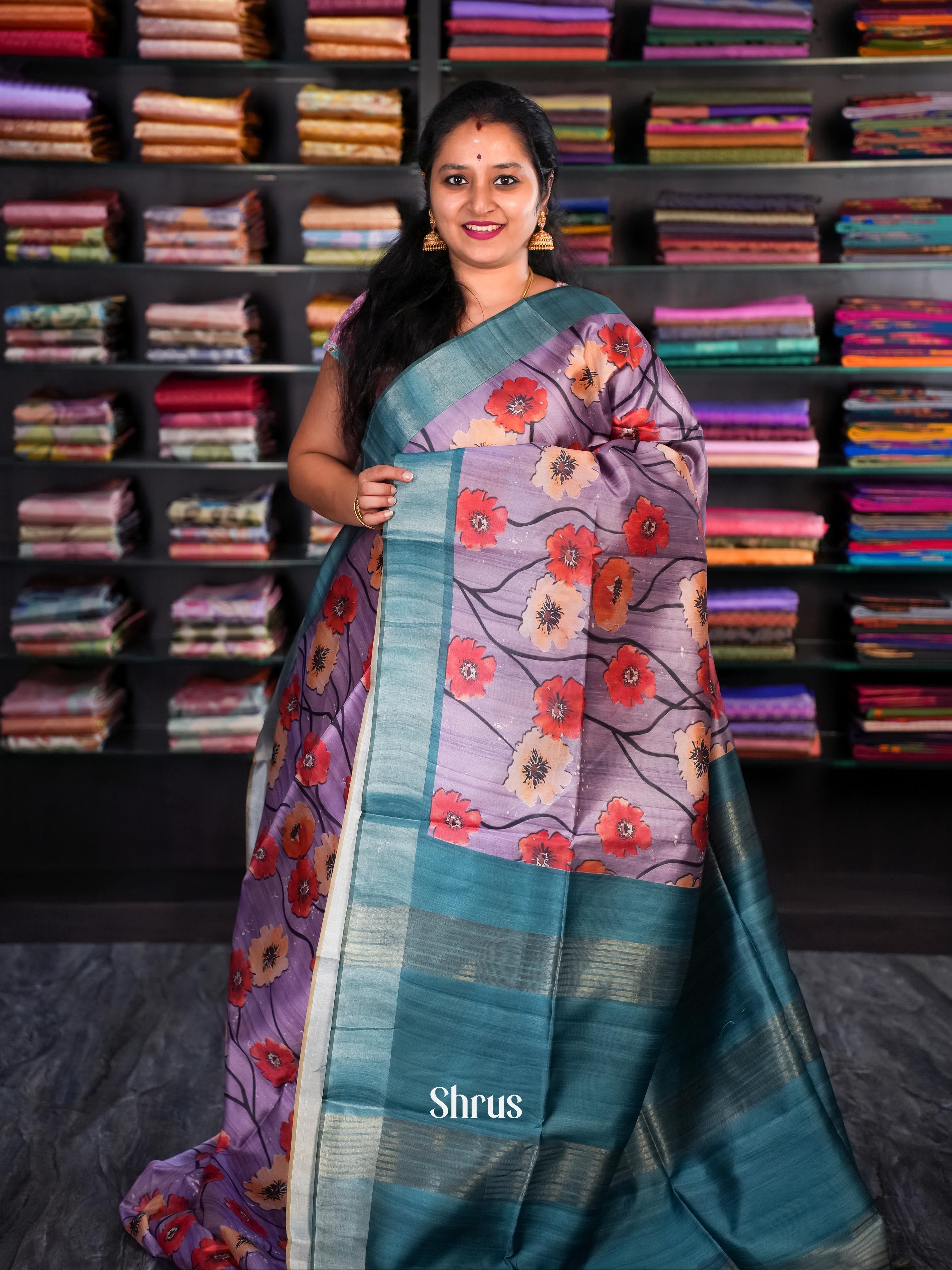 Purple & Green - Champa semi tussar - Shop on Shrus.com