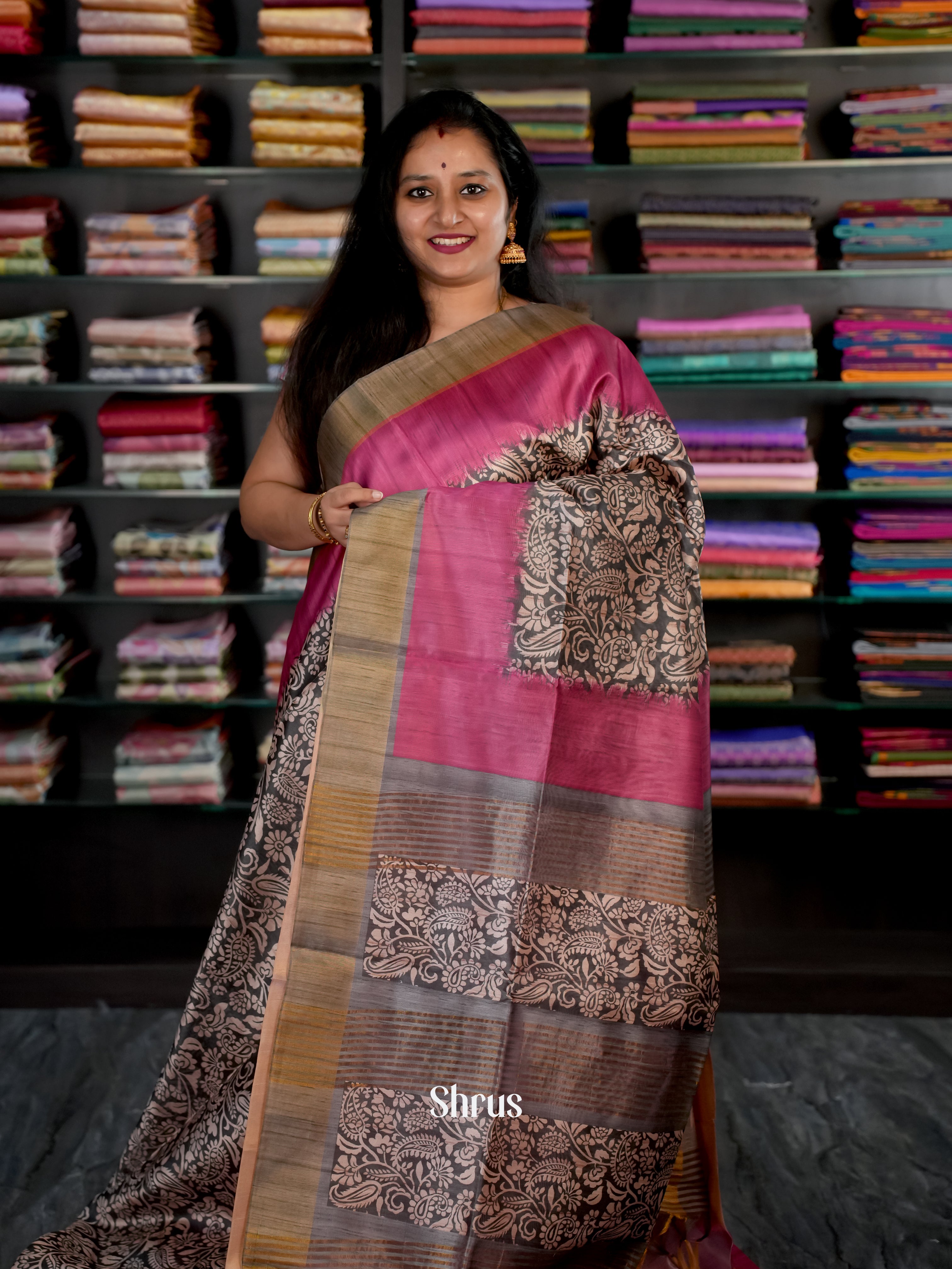 Black & Purple- Champa semi tussar - Shop on Shrus.com