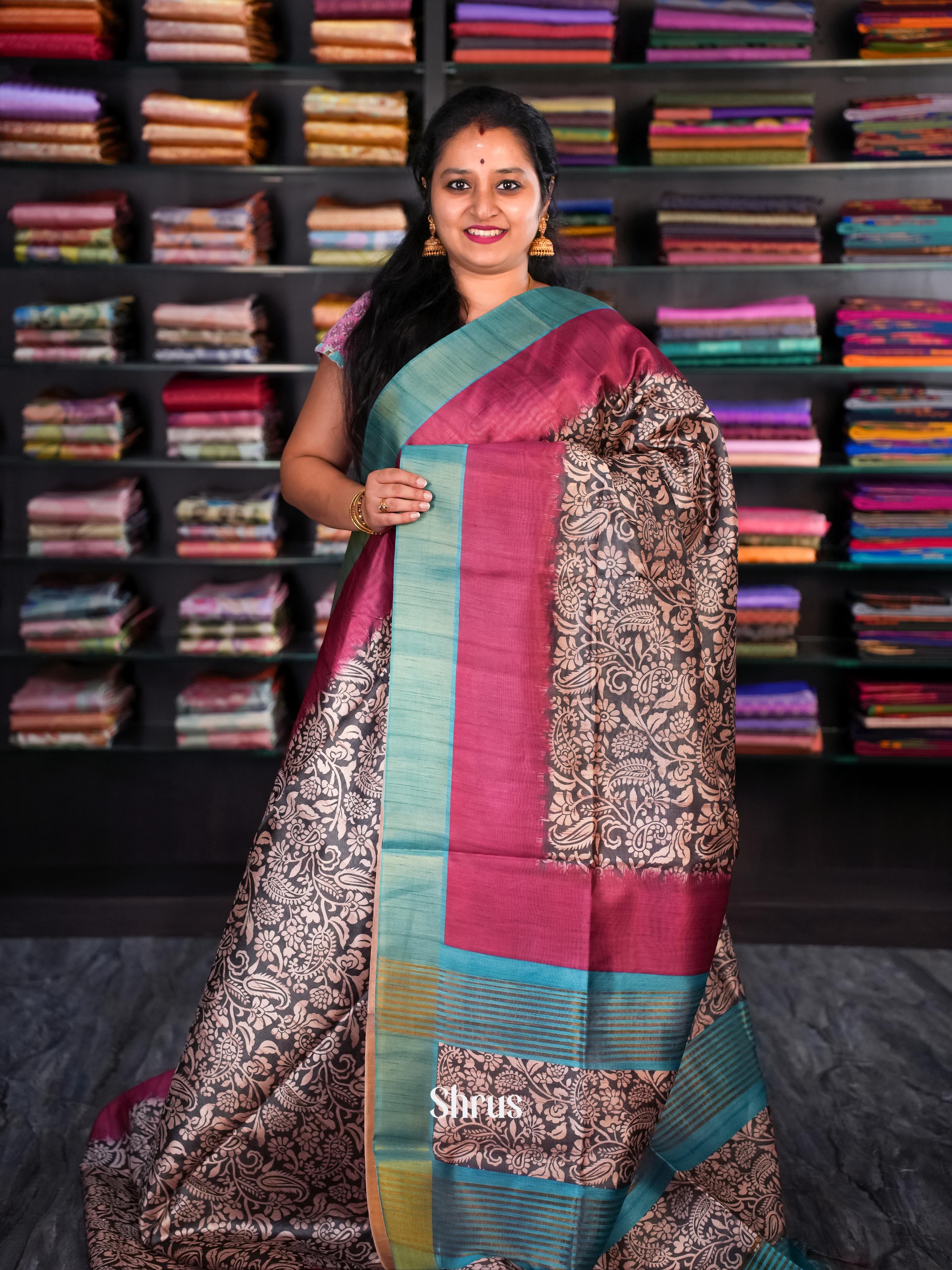 Black & Maroon - Champa semi tussar - Shop on Shrus.com