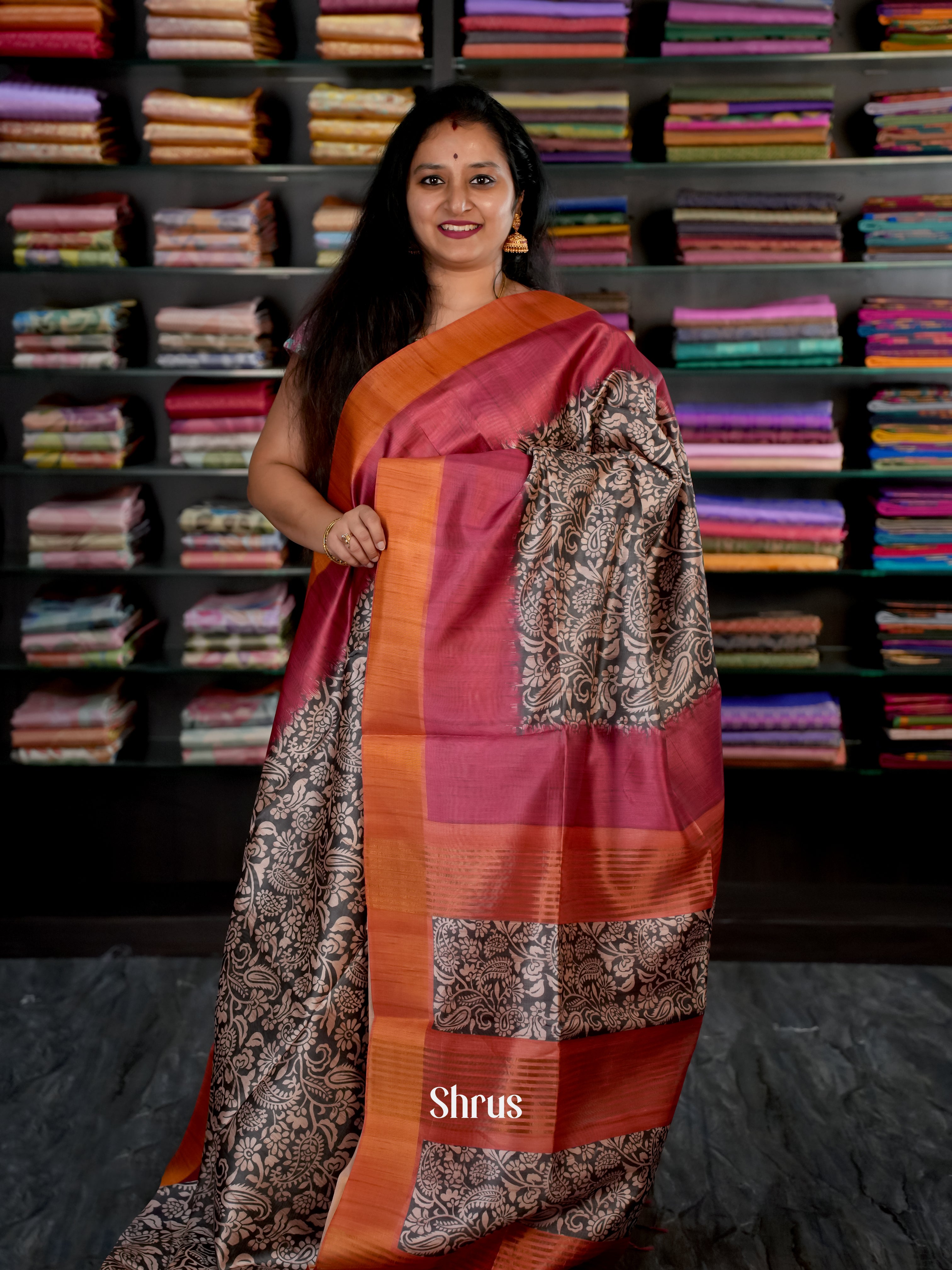 Black & Maroon - Champa semi tussar - Shop on Shrus.com