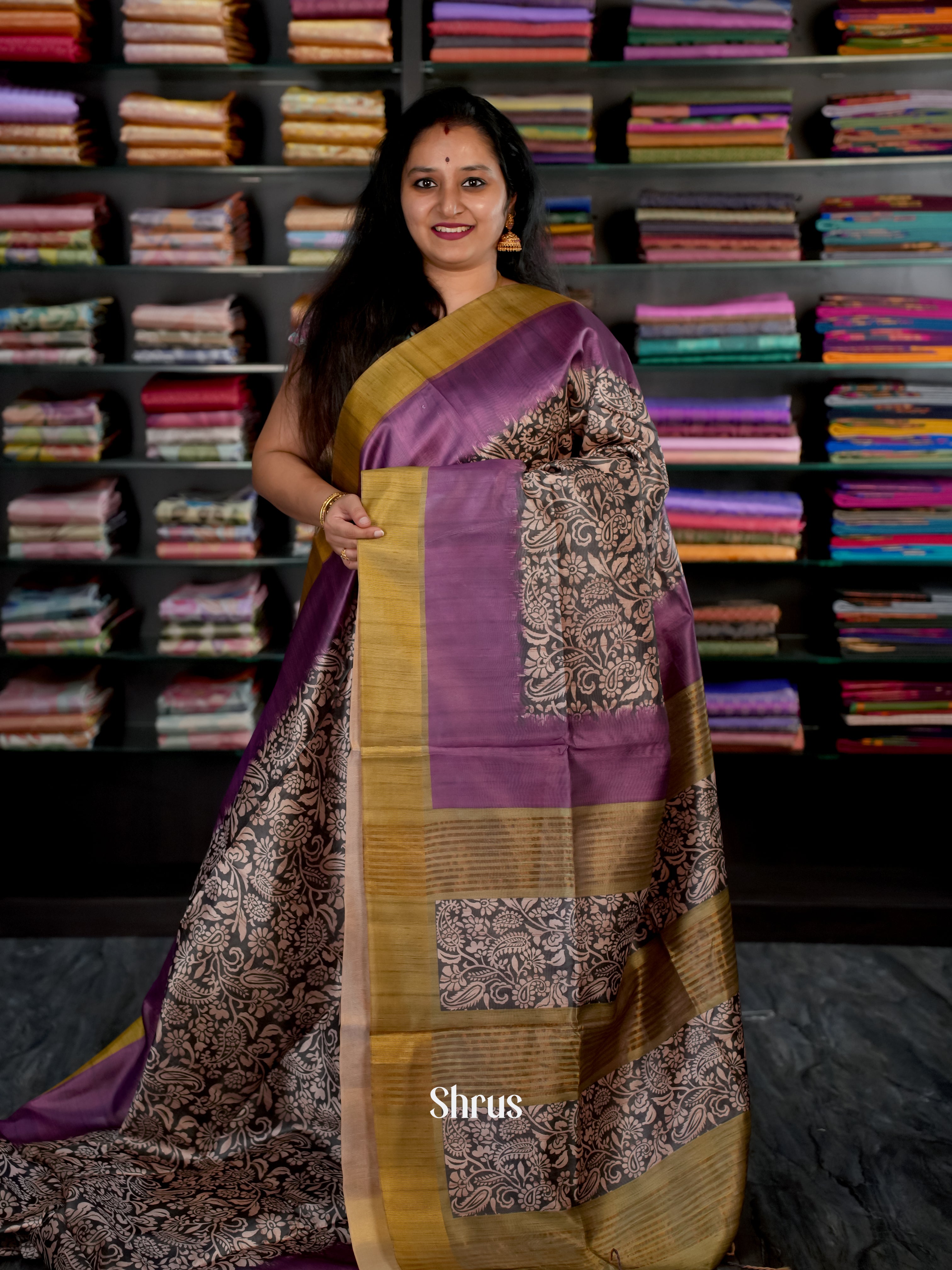 Black & Purple - Champa semi tussar - Shop on Shrus.com