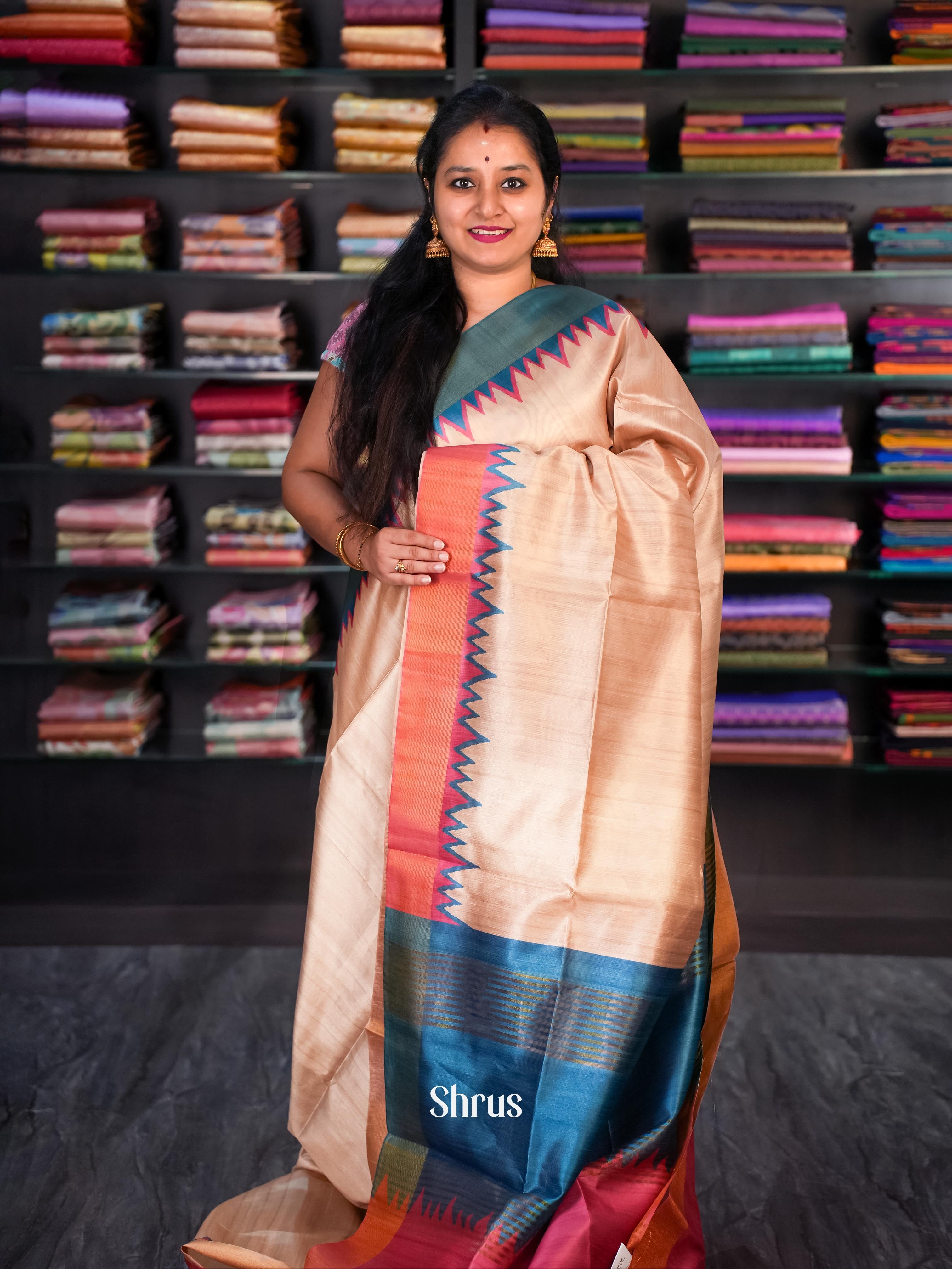 Lite Brown & Maroon - Champa semi tussar - Shop on Shrus.com