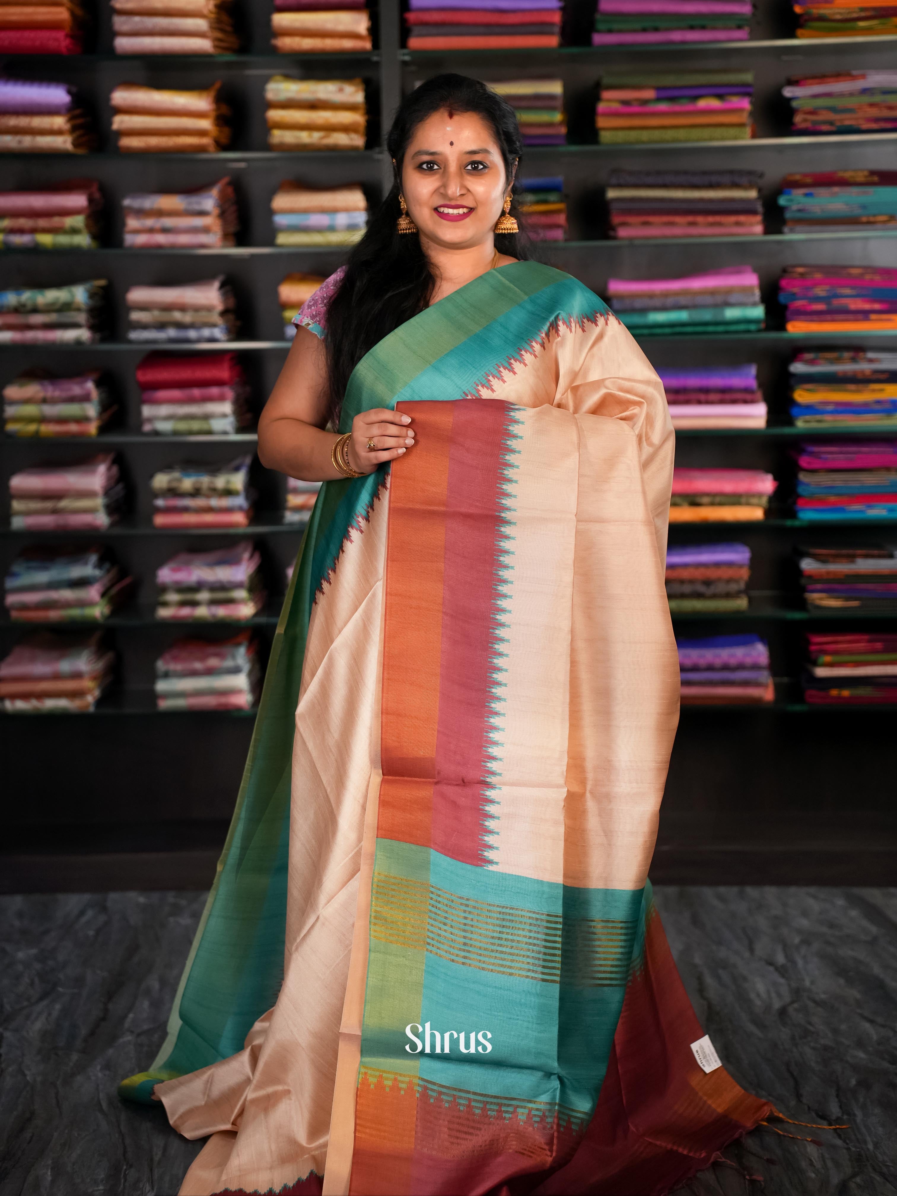 Beige & Brown - Champa Semi tussar Saree - Shop on Shrus.com