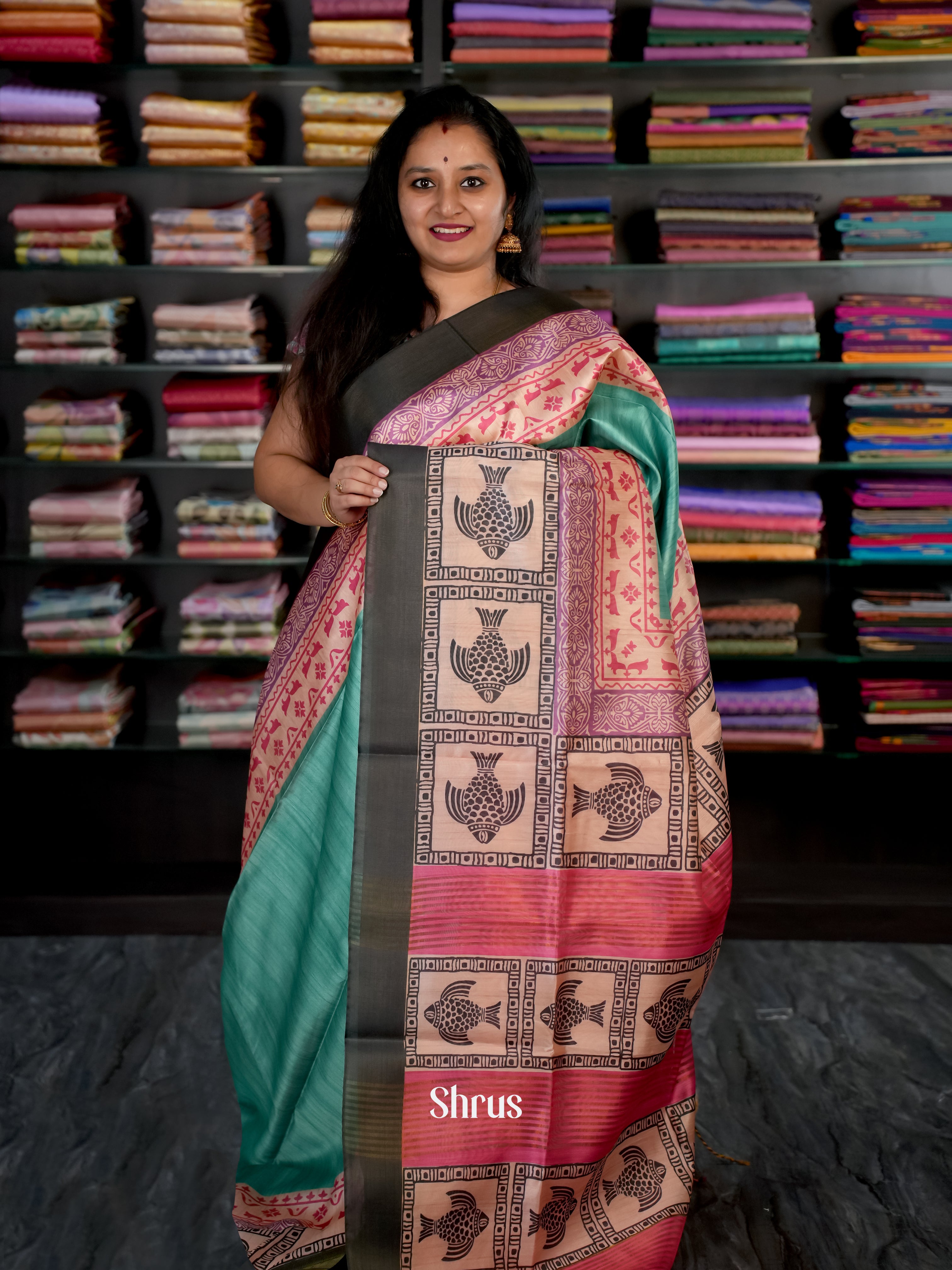 Green & Reddish Pink- Champa semi tussar - Shop on Shrus.com