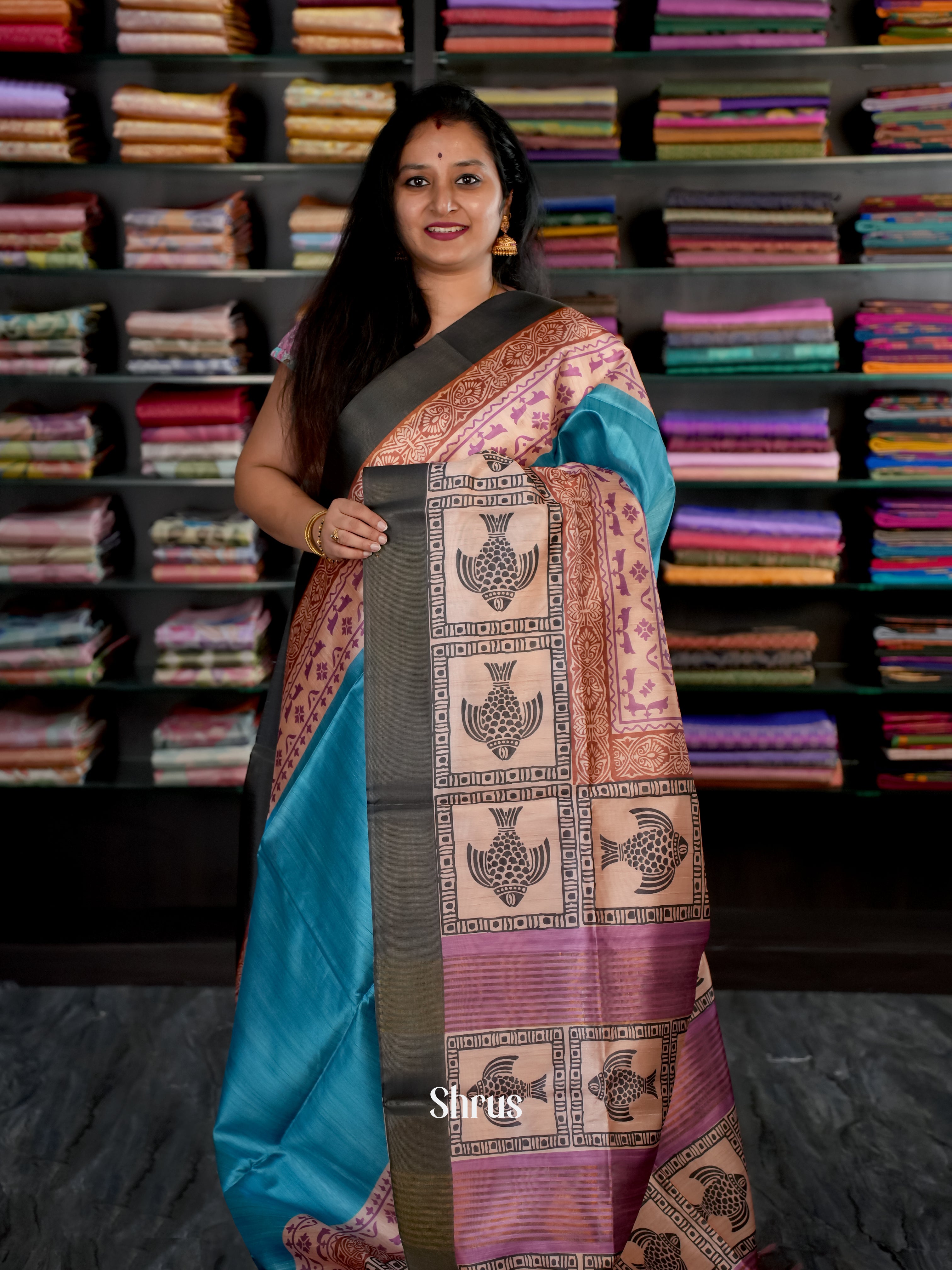 Blue & Pink - Champa semi tussar - Shop on Shrus.com