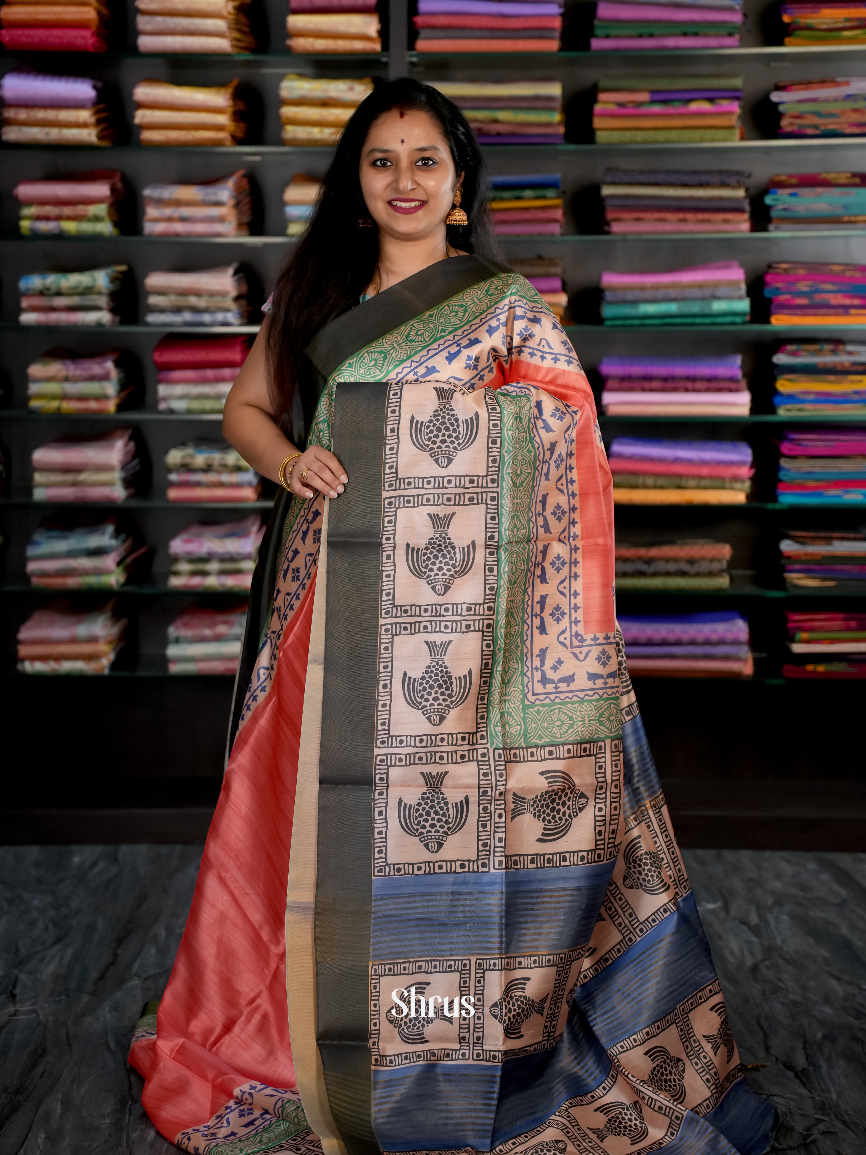 Red & Blue - Champa semi tussar - Shop on Shrus.com