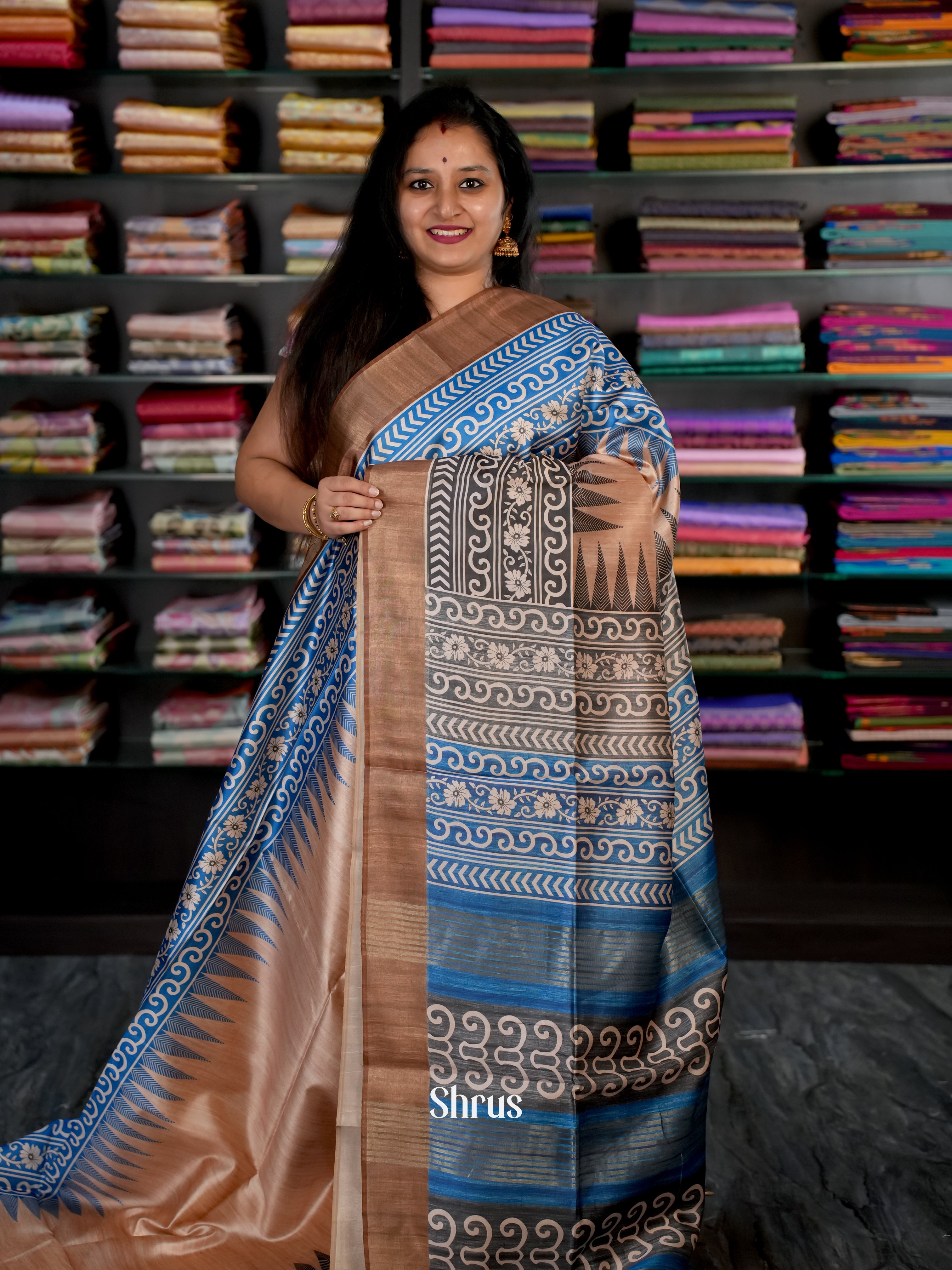 Brown & Blue - Champa semi tussar - Shop on Shrus.com