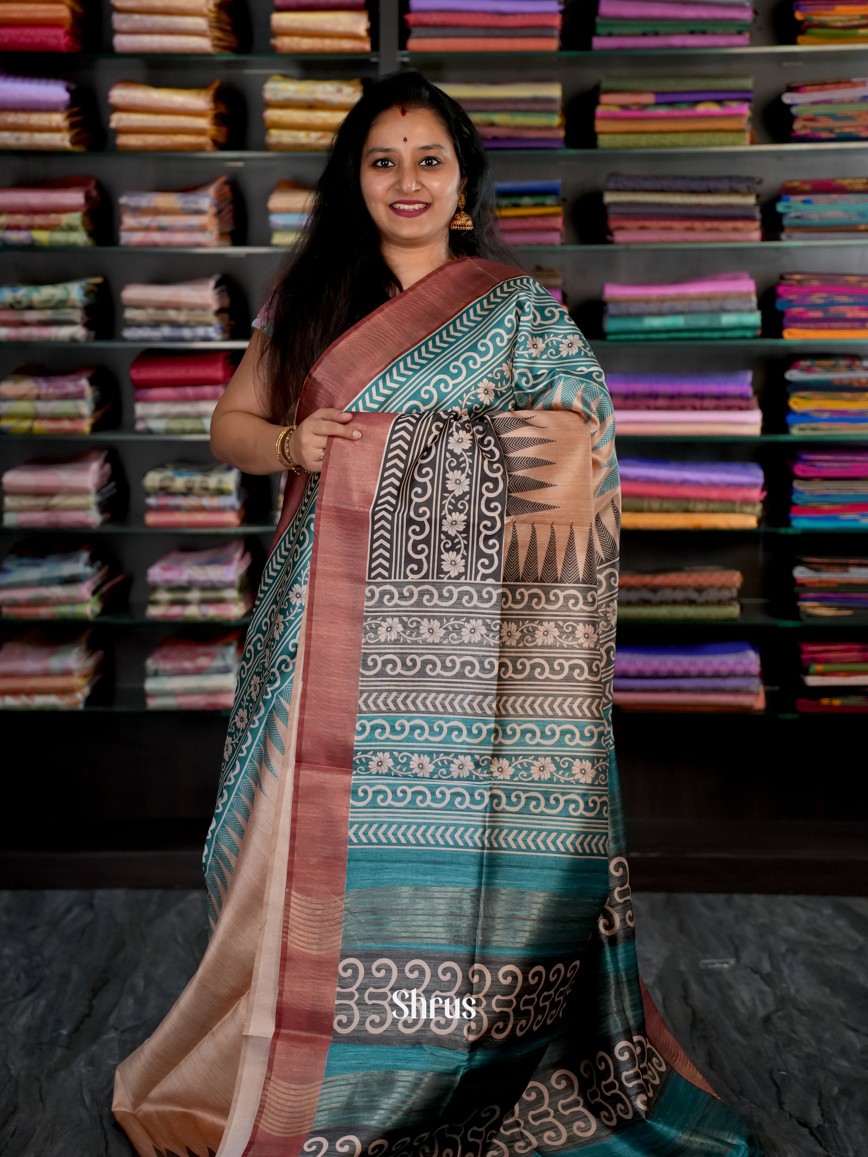 Light Brown & blue - Champa semi tussar - Shop on Shrus.com