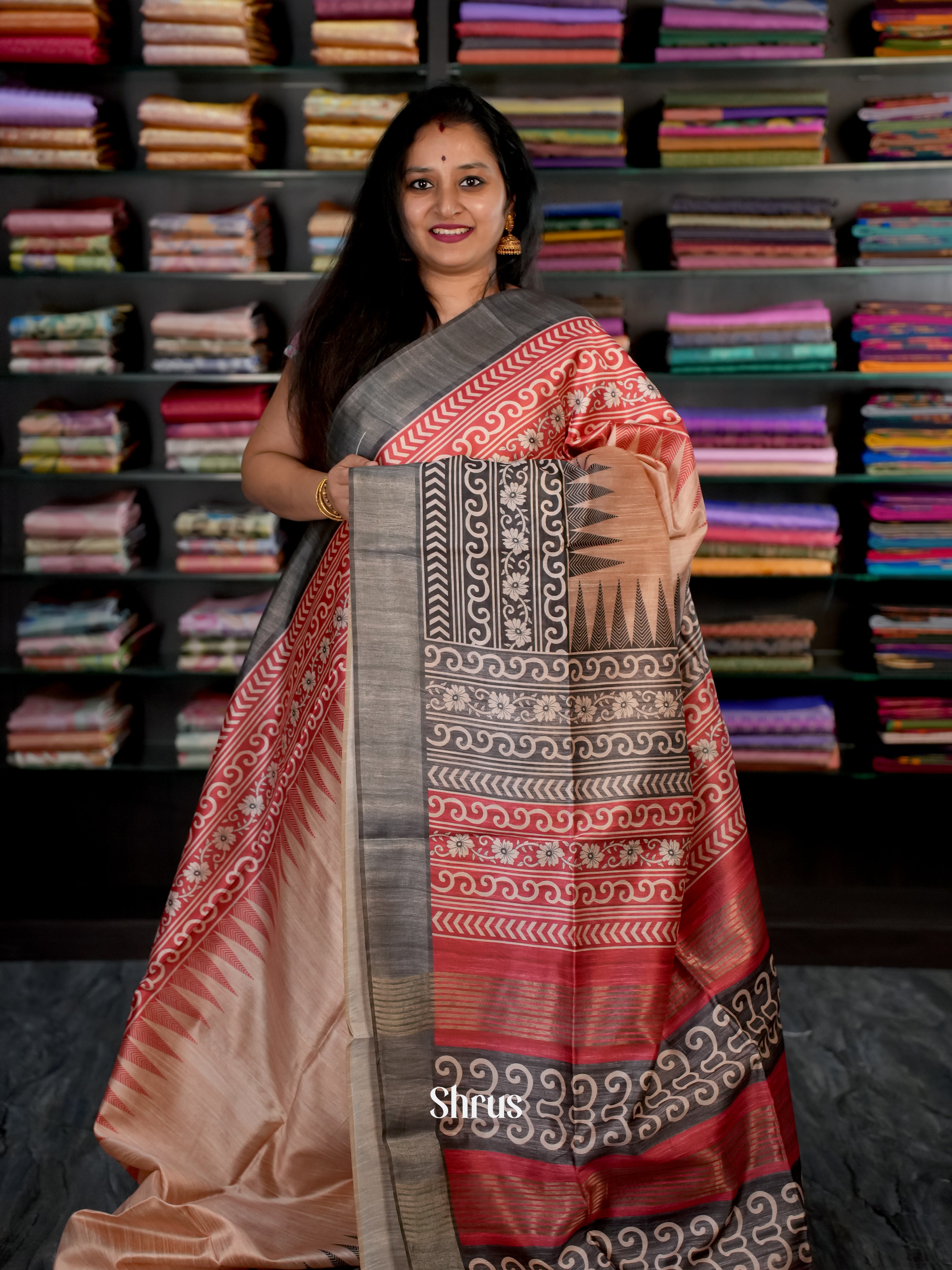 Lite Brown & Grey- Champa semi tussar - Shop on Shrus.com