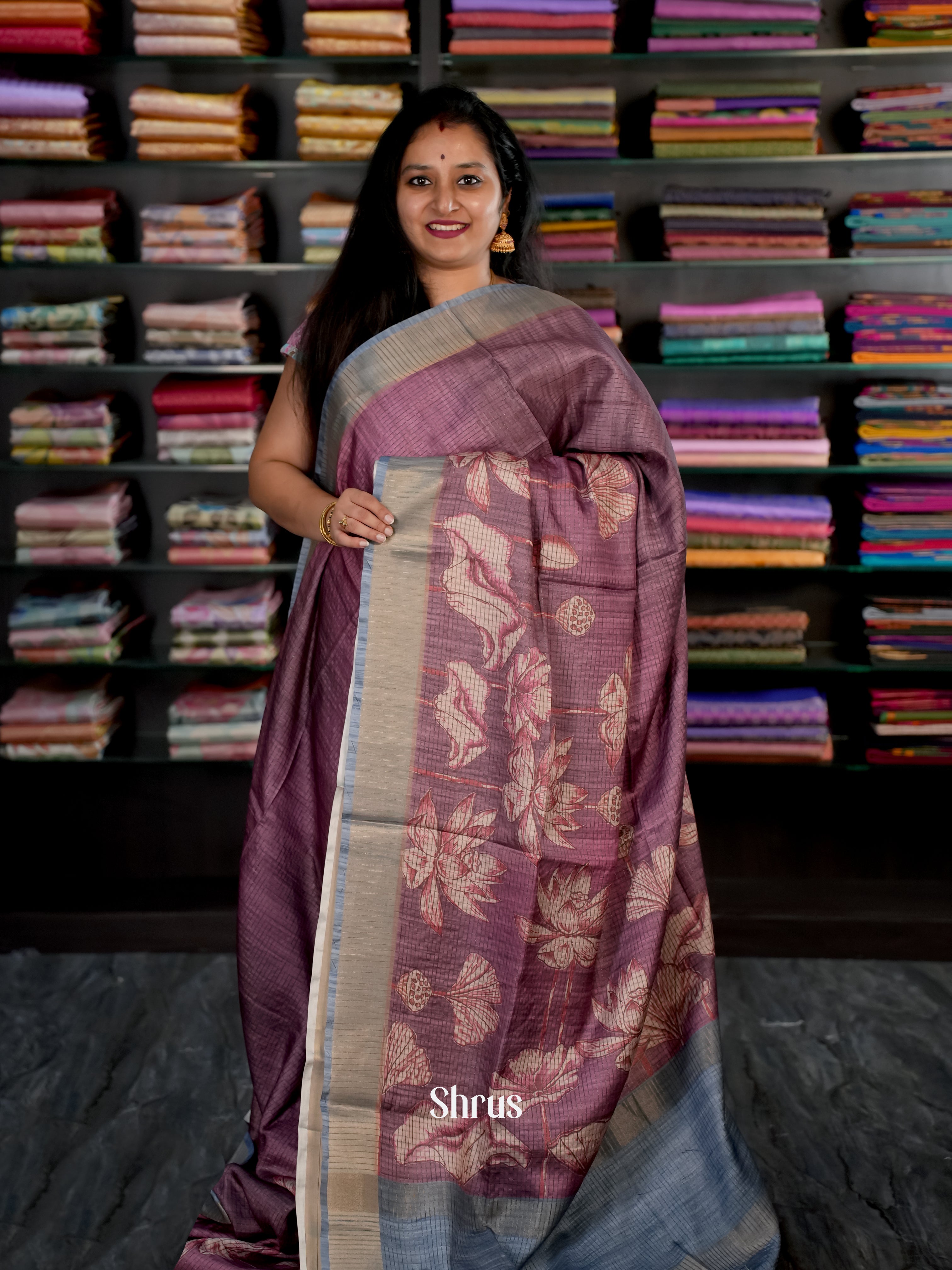 Purple & Grey- Champa semi tussar - Shop on Shrus.com