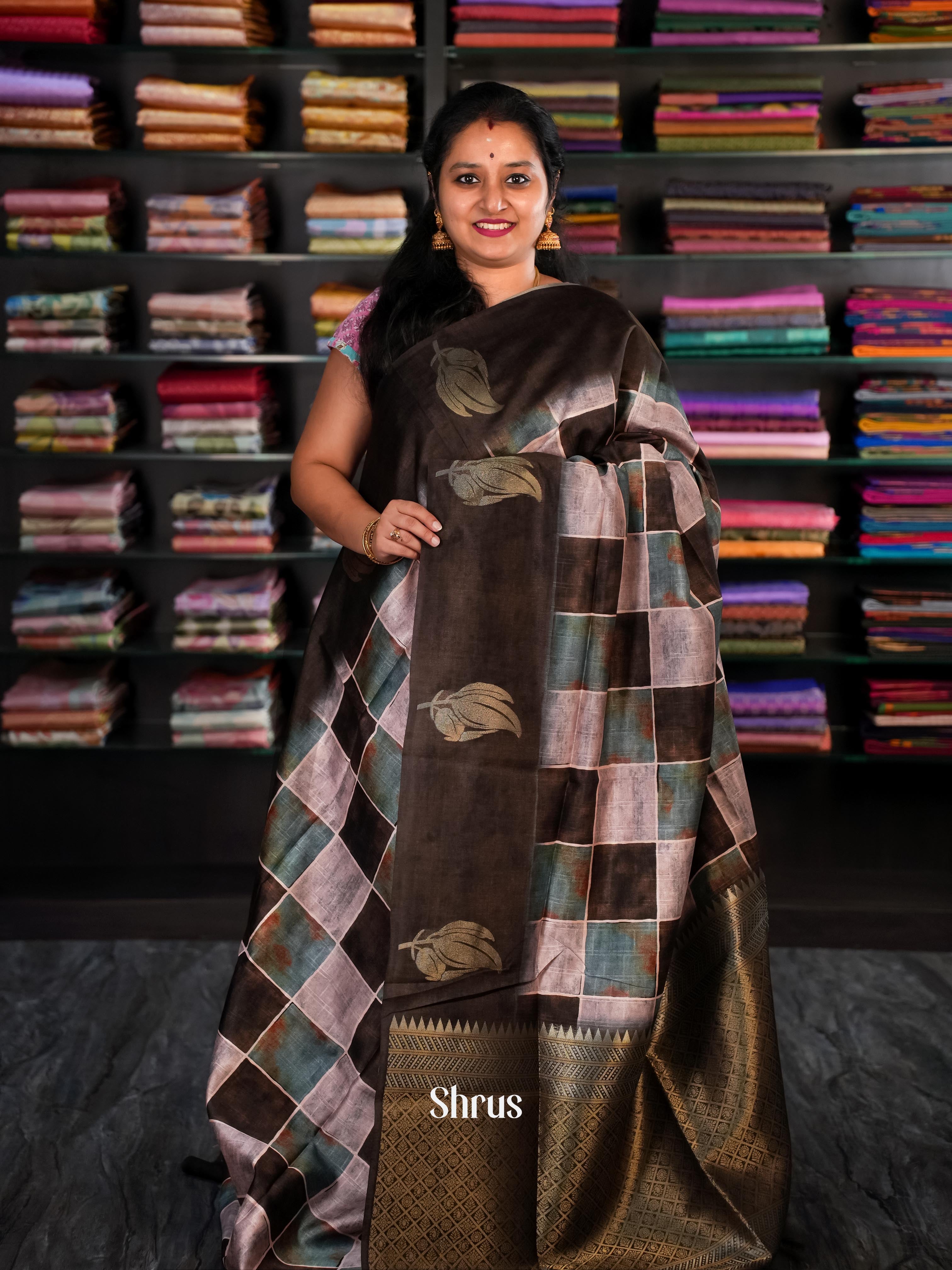 Purple & Black - Champa Semi tussar Saree - Shop on Shrus.com