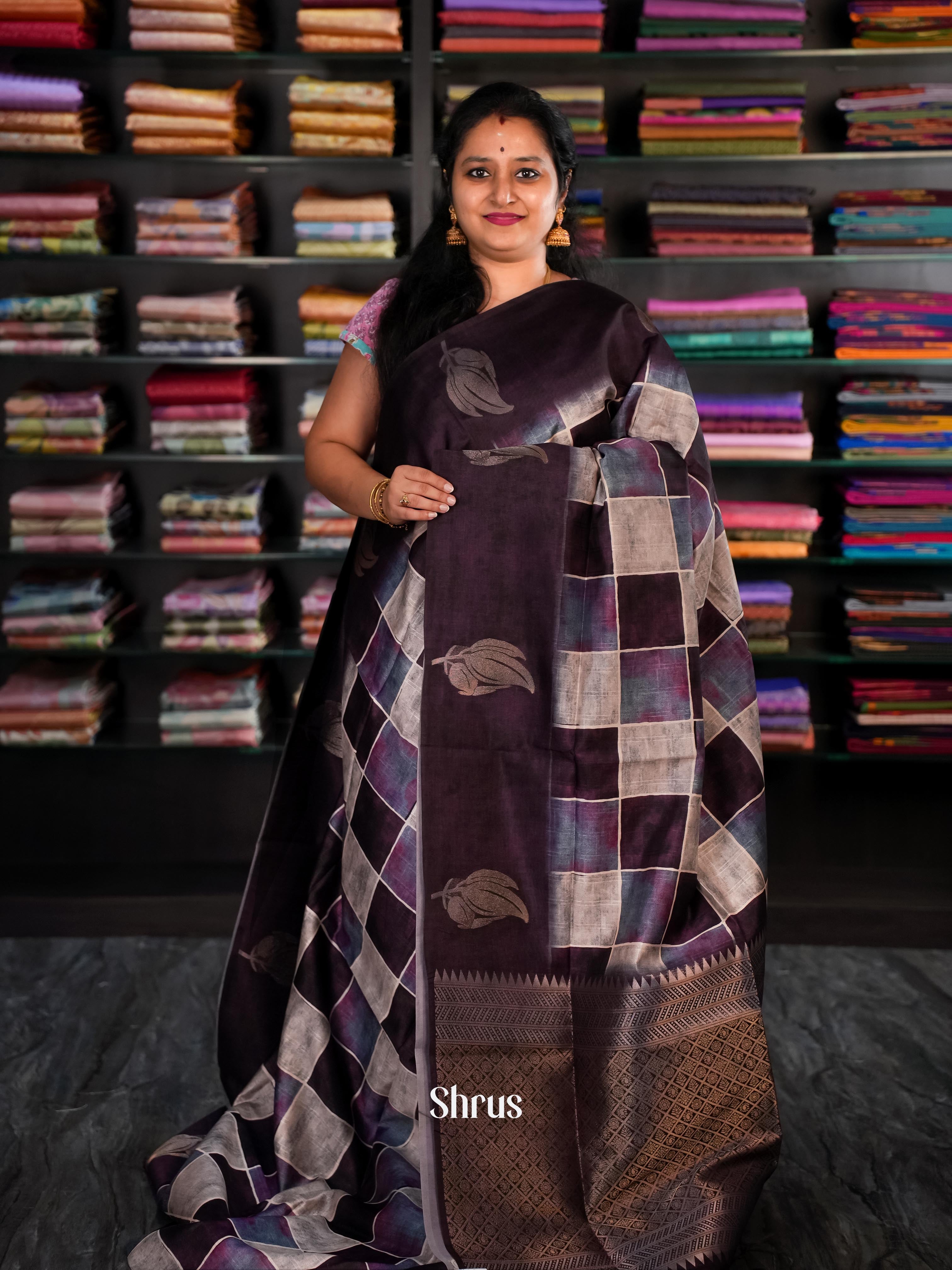 Purple & Brown - Champa Semi tussar Saree - Shop on Shrus.com