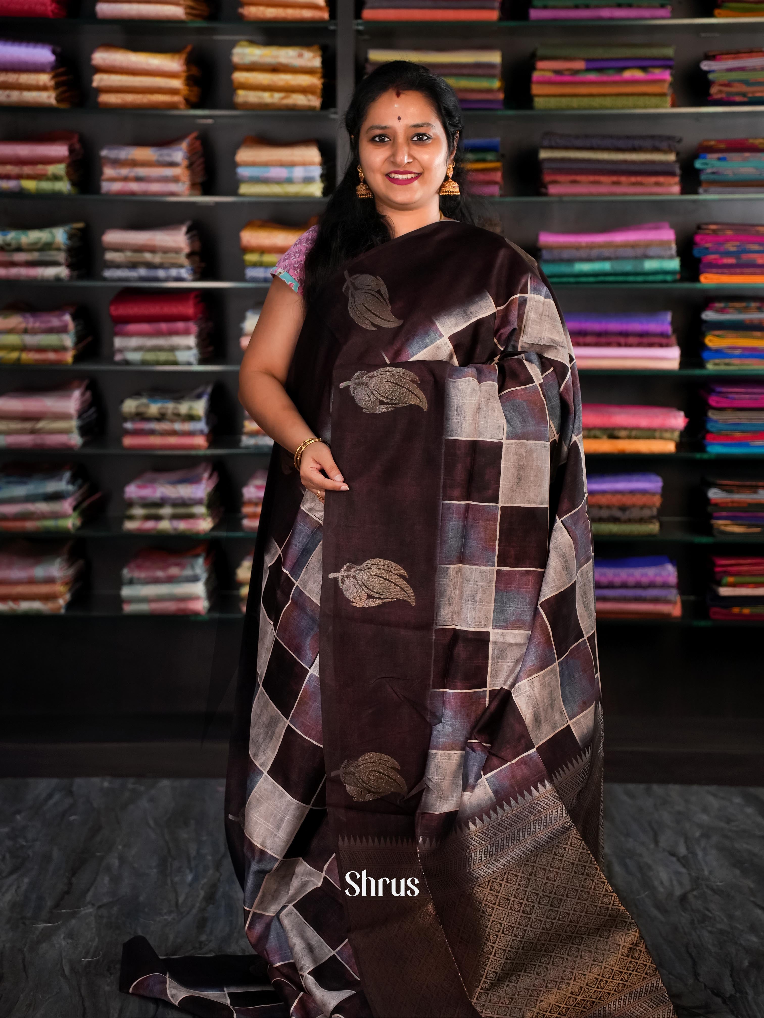 Purple & Brown - Champa Semi tussar Saree - Shop on Shrus.com