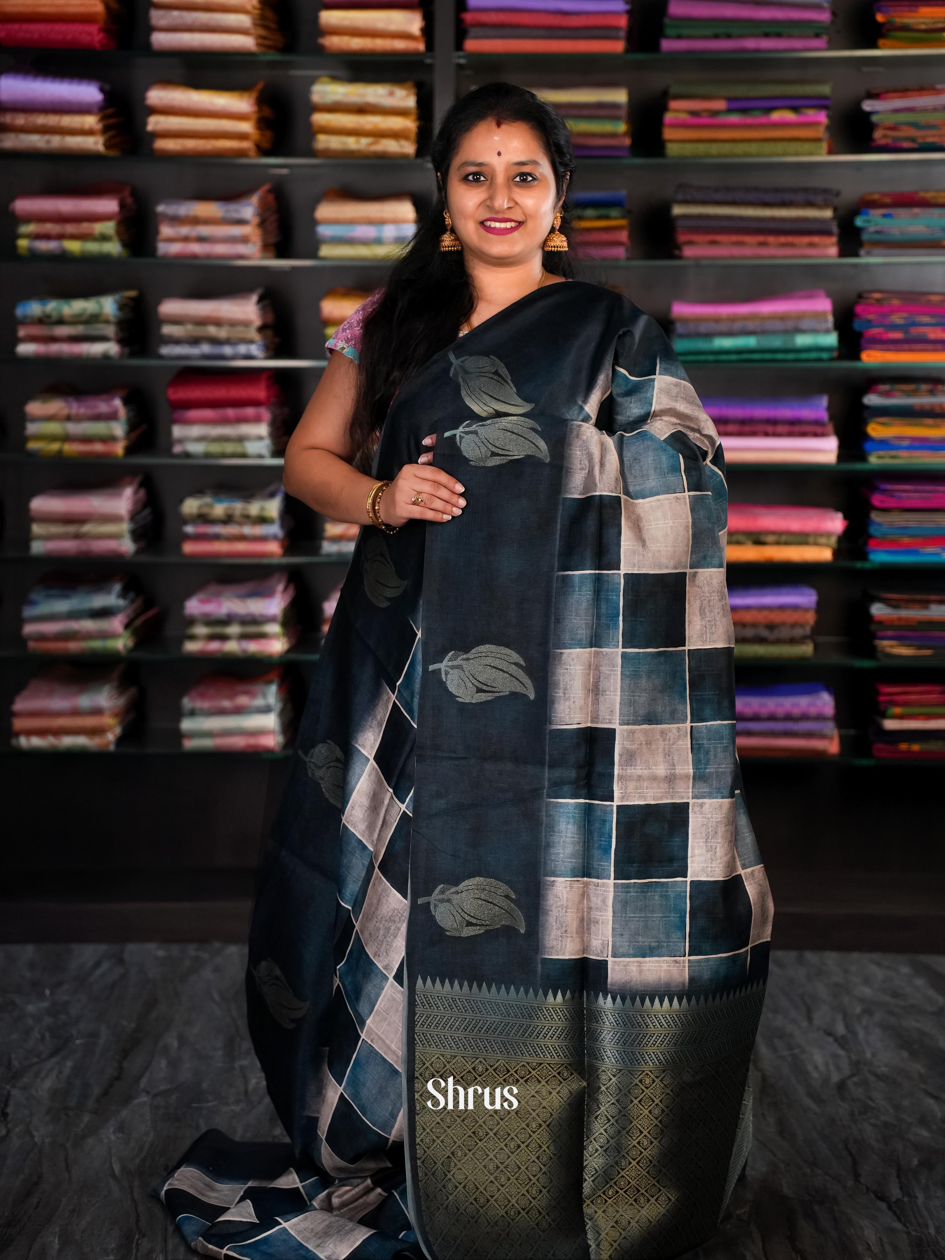 Blue & Grey - Champa Semi tussar Saree - Shop on Shrus.com