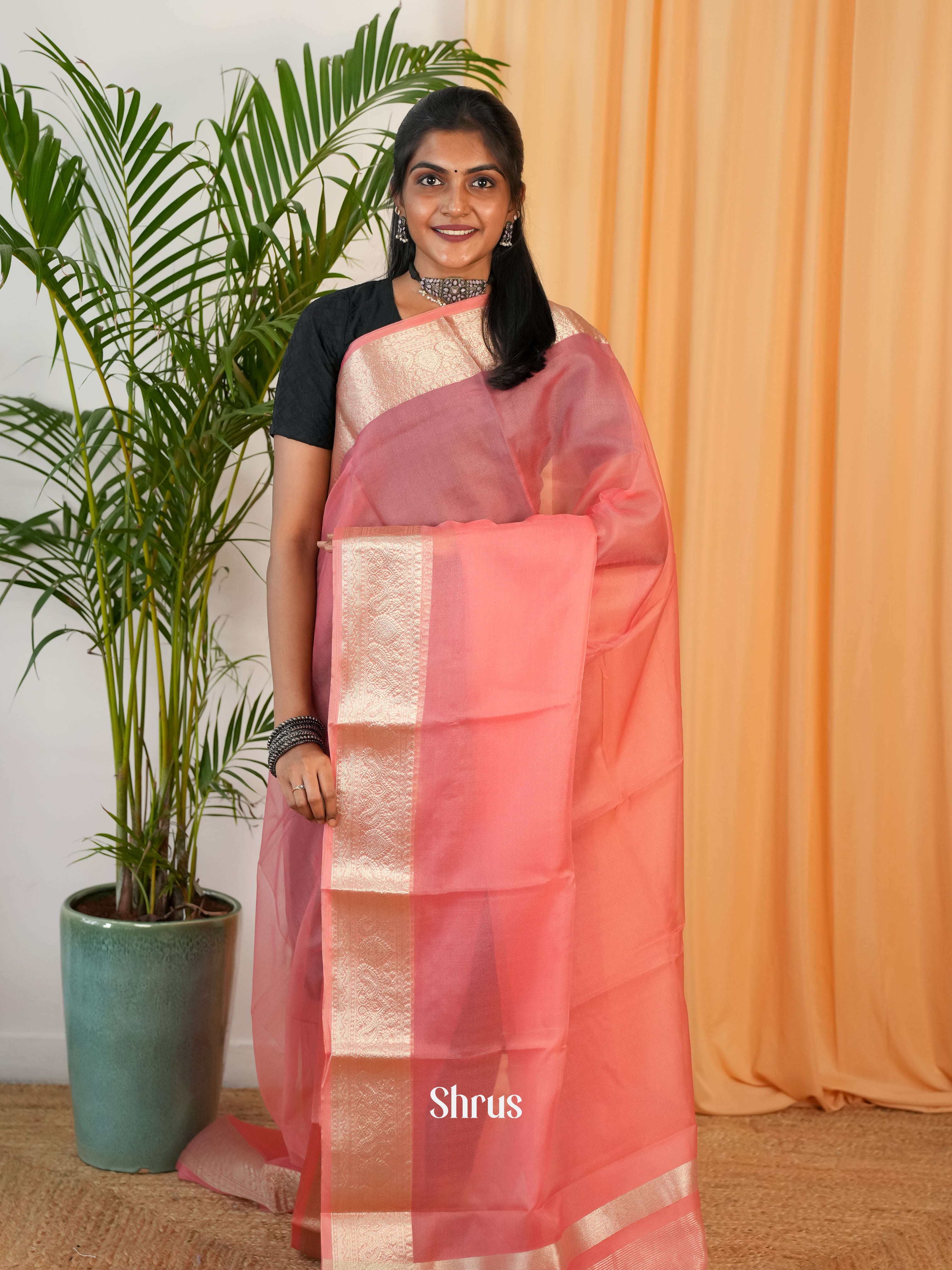 Pink - Semi Georgette Saree - Shop on Shrus.com