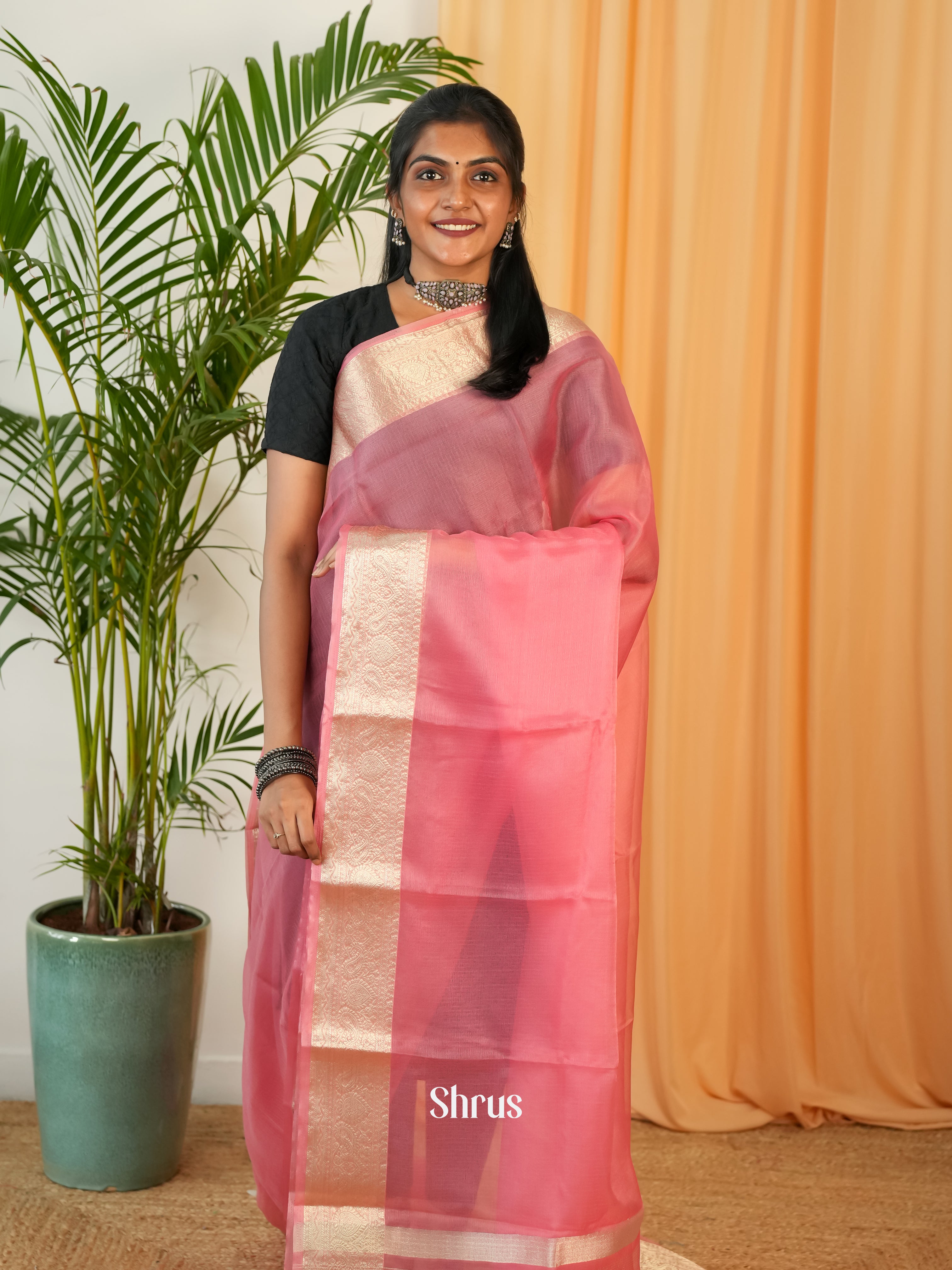 Pink - Semi Georgette Saree - Shop on Shrus.com