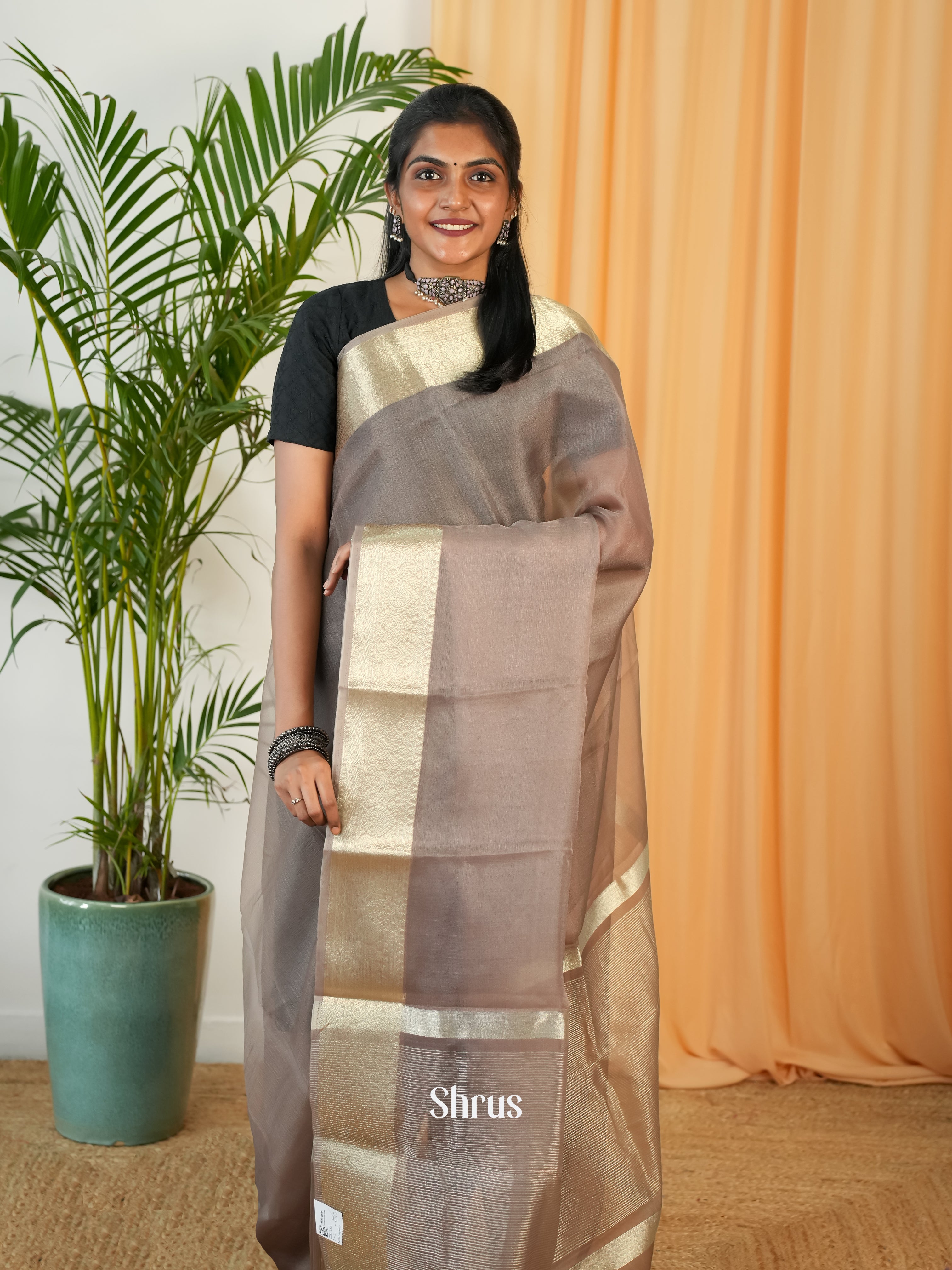 Grey - Semi Georgette Saree - Shop on Shrus.com