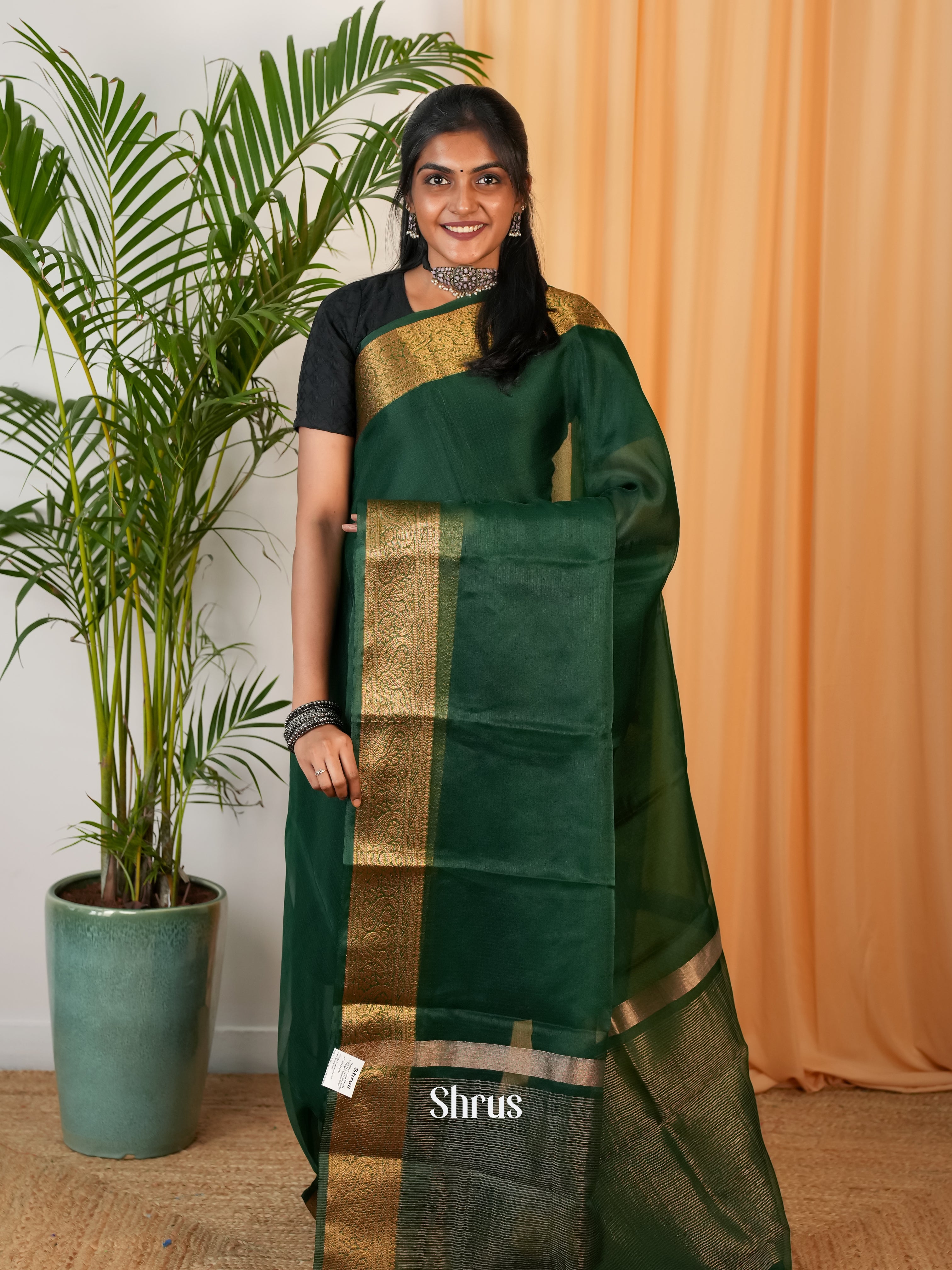 Green - Semi Georgette Saree - Shop on Shrus.com