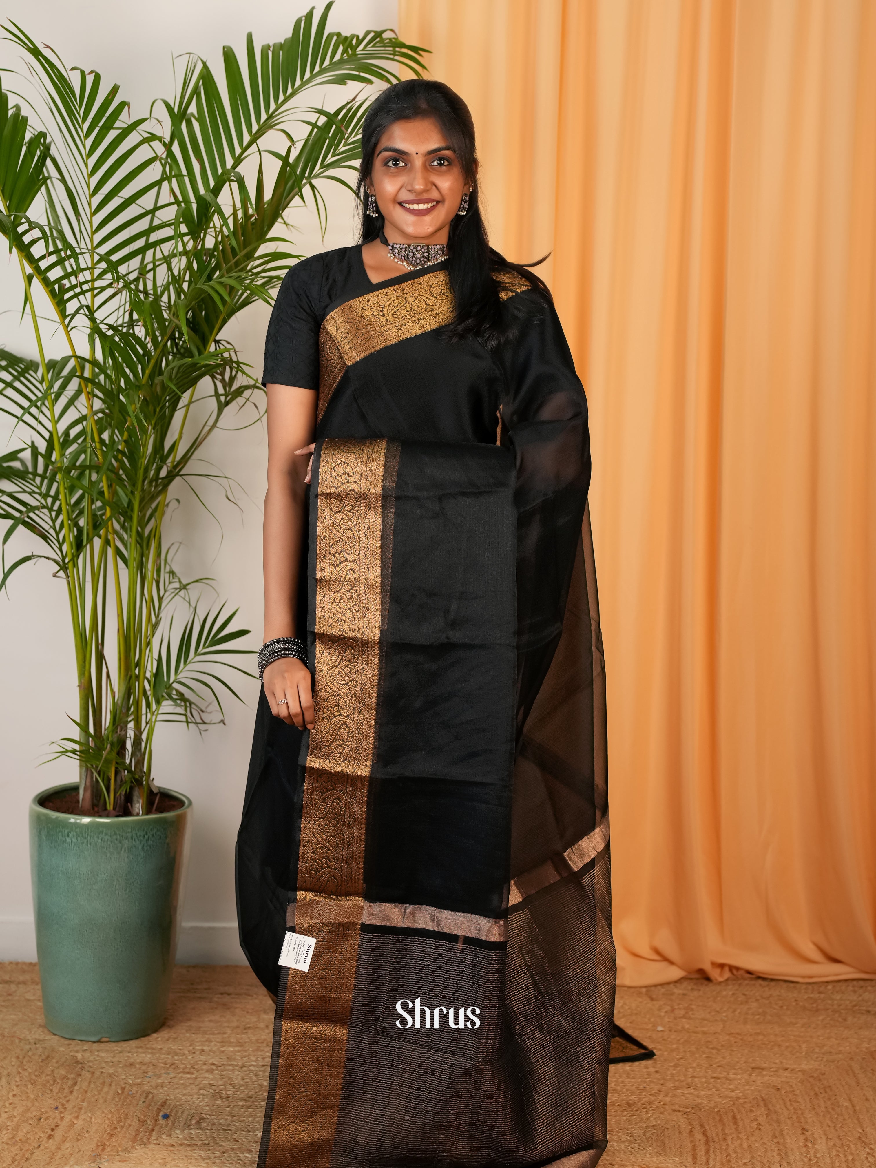Black - Semi Georgette Saree - Shop on Shrus.com