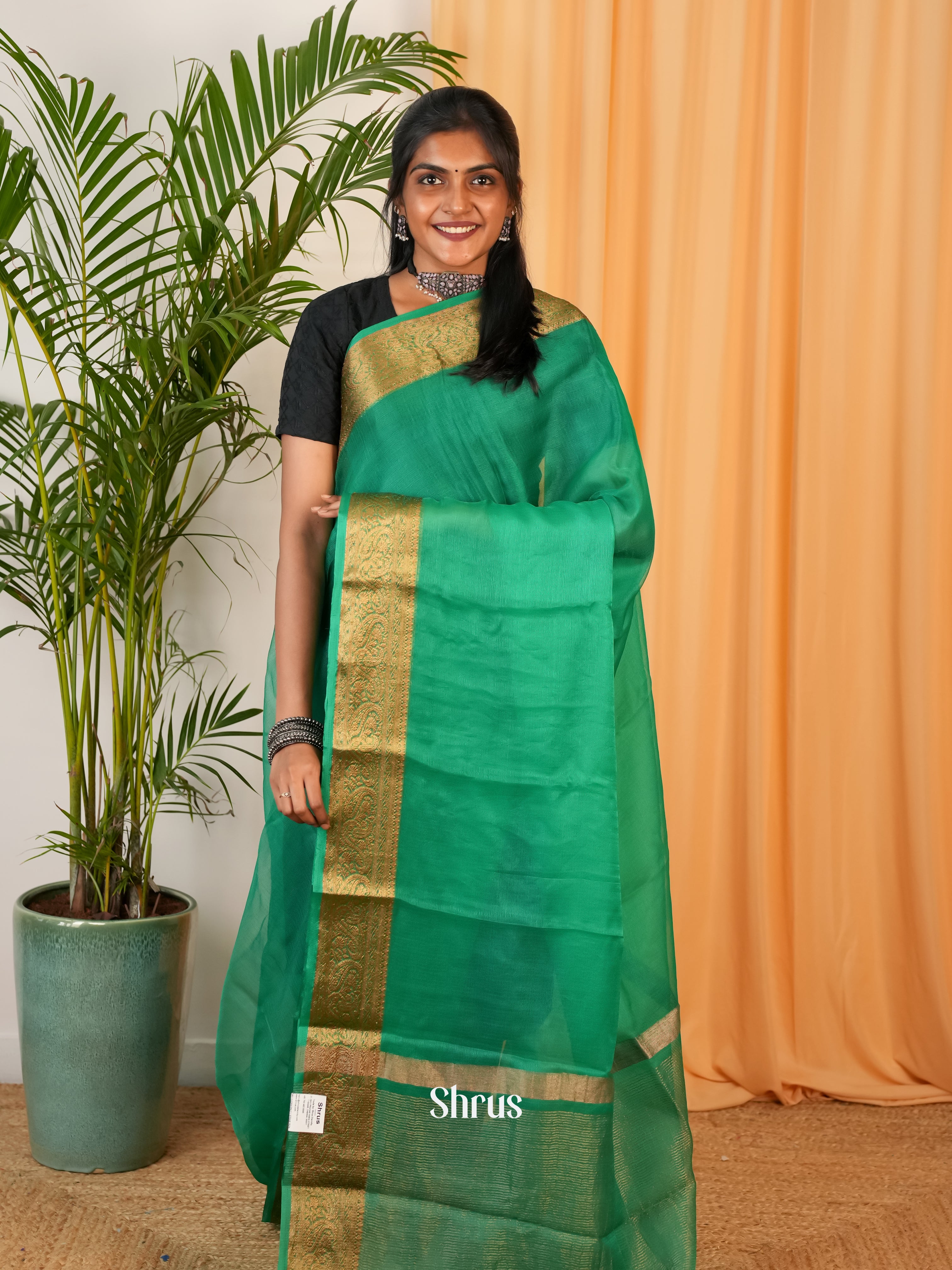 Green - Semi Georgette Saree - Shop on Shrus.com