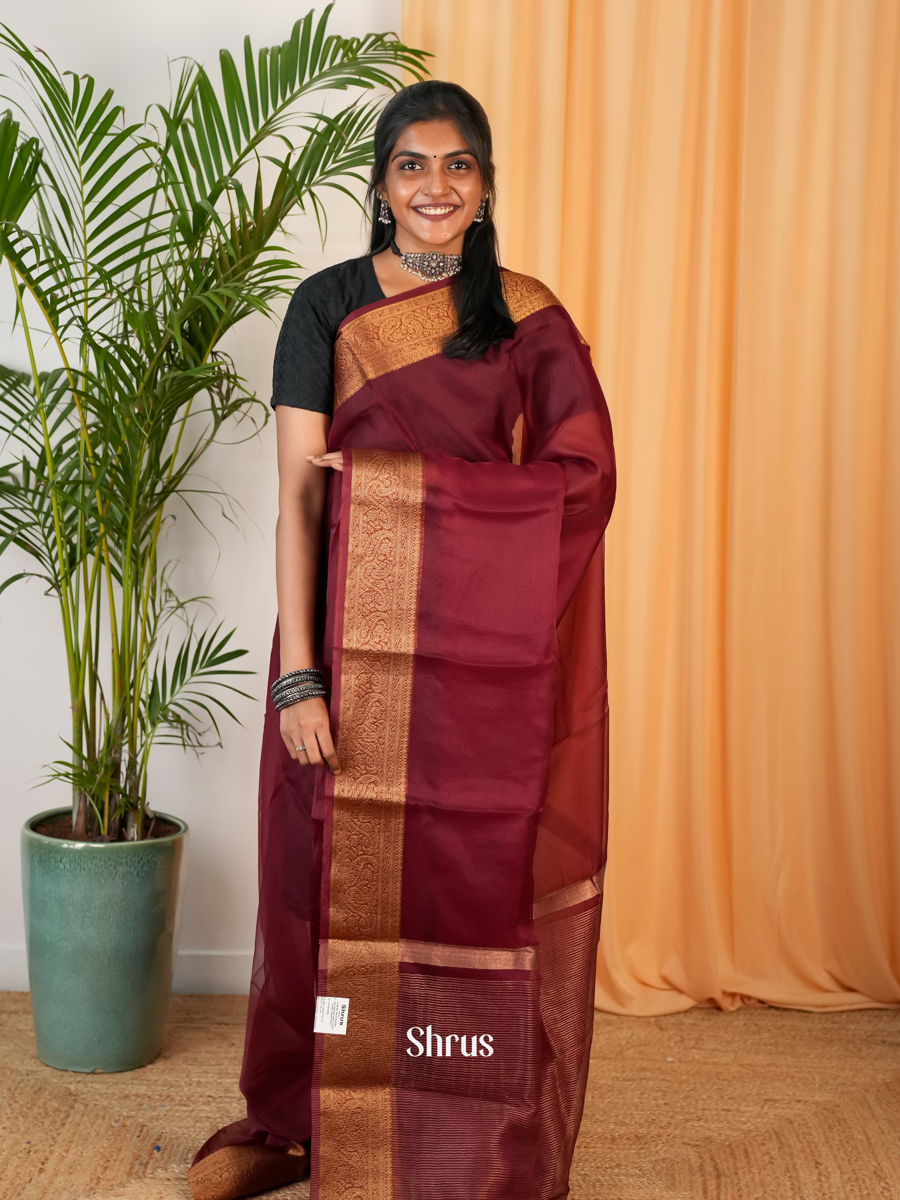 Maroon - Semi Georgette Saree - Shop on Shrus.com