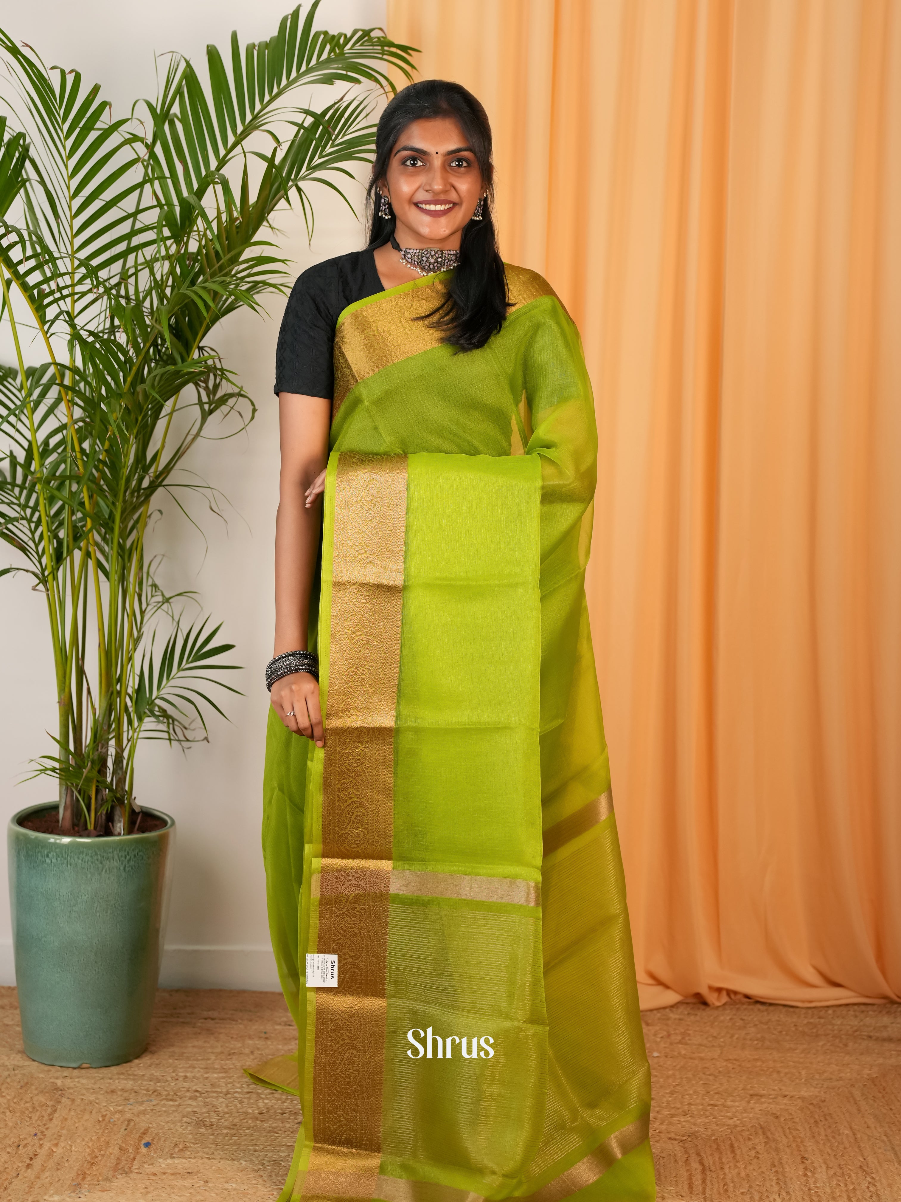 Lite Green - Semi Georgette Saree - Shop on Shrus.com