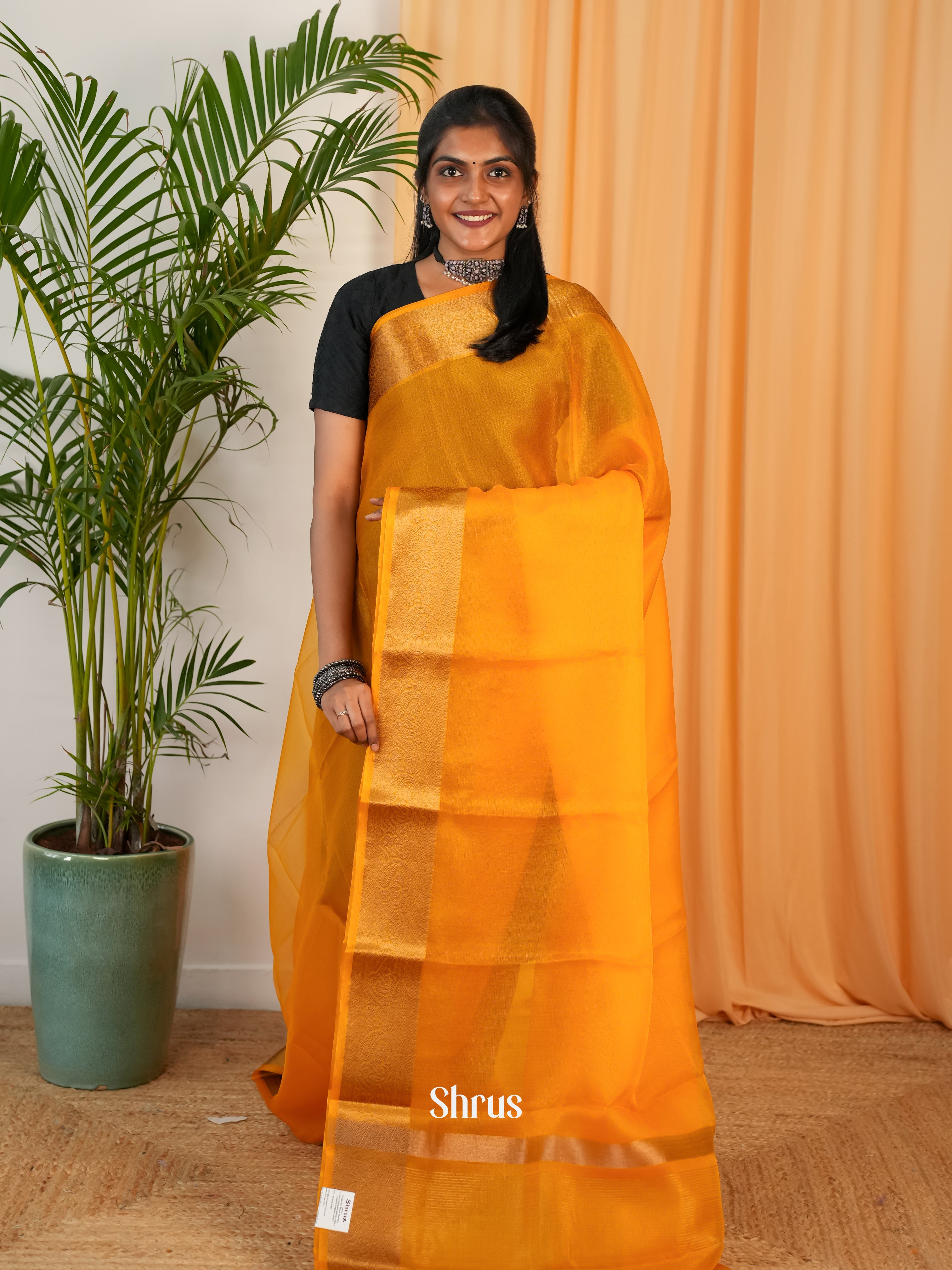 Mambazha Yellow - Semi Georgette Saree - Shop on Shrus.com