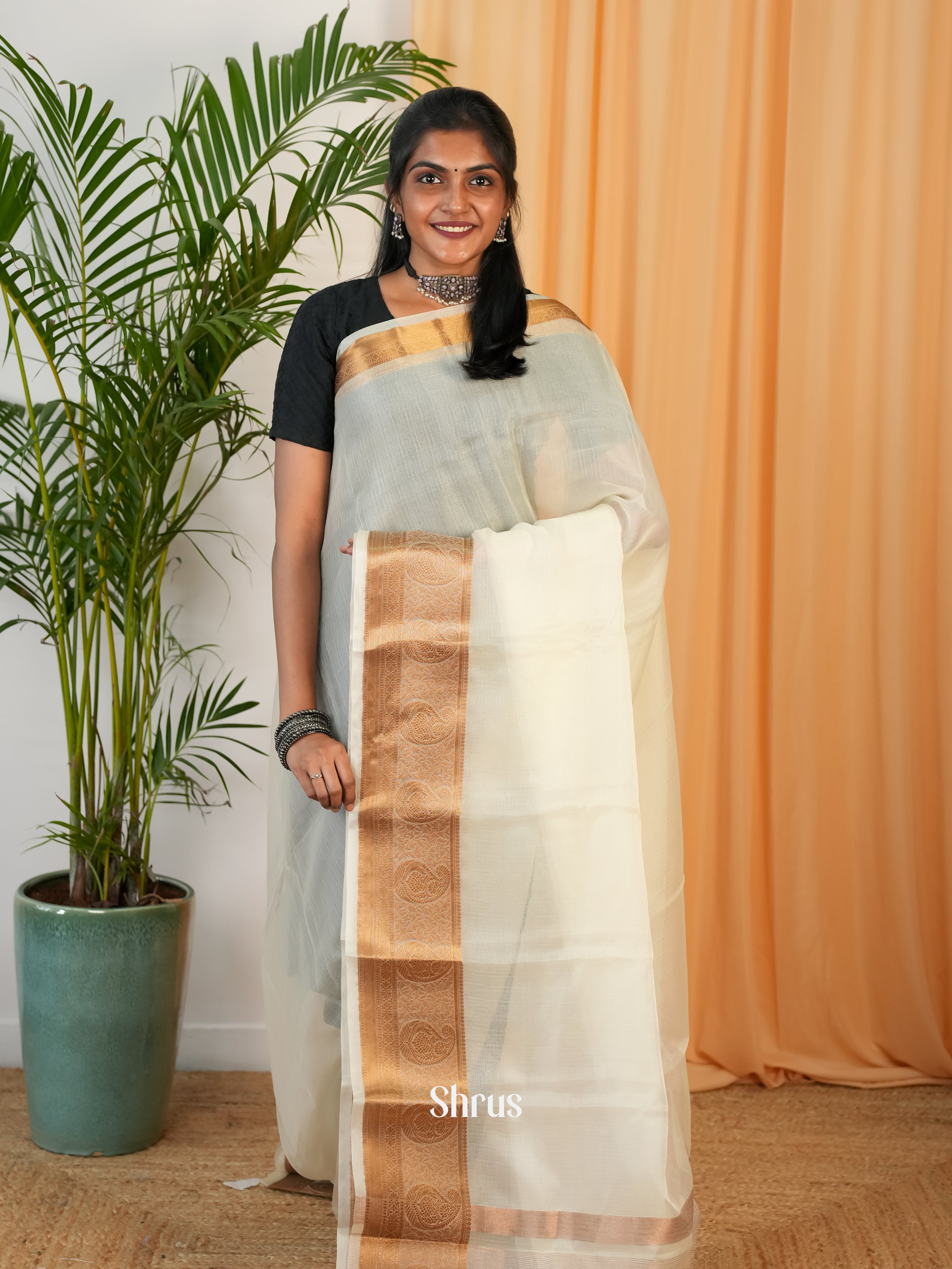 Cream - Semi Georgette Saree - Shop on Shrus.com