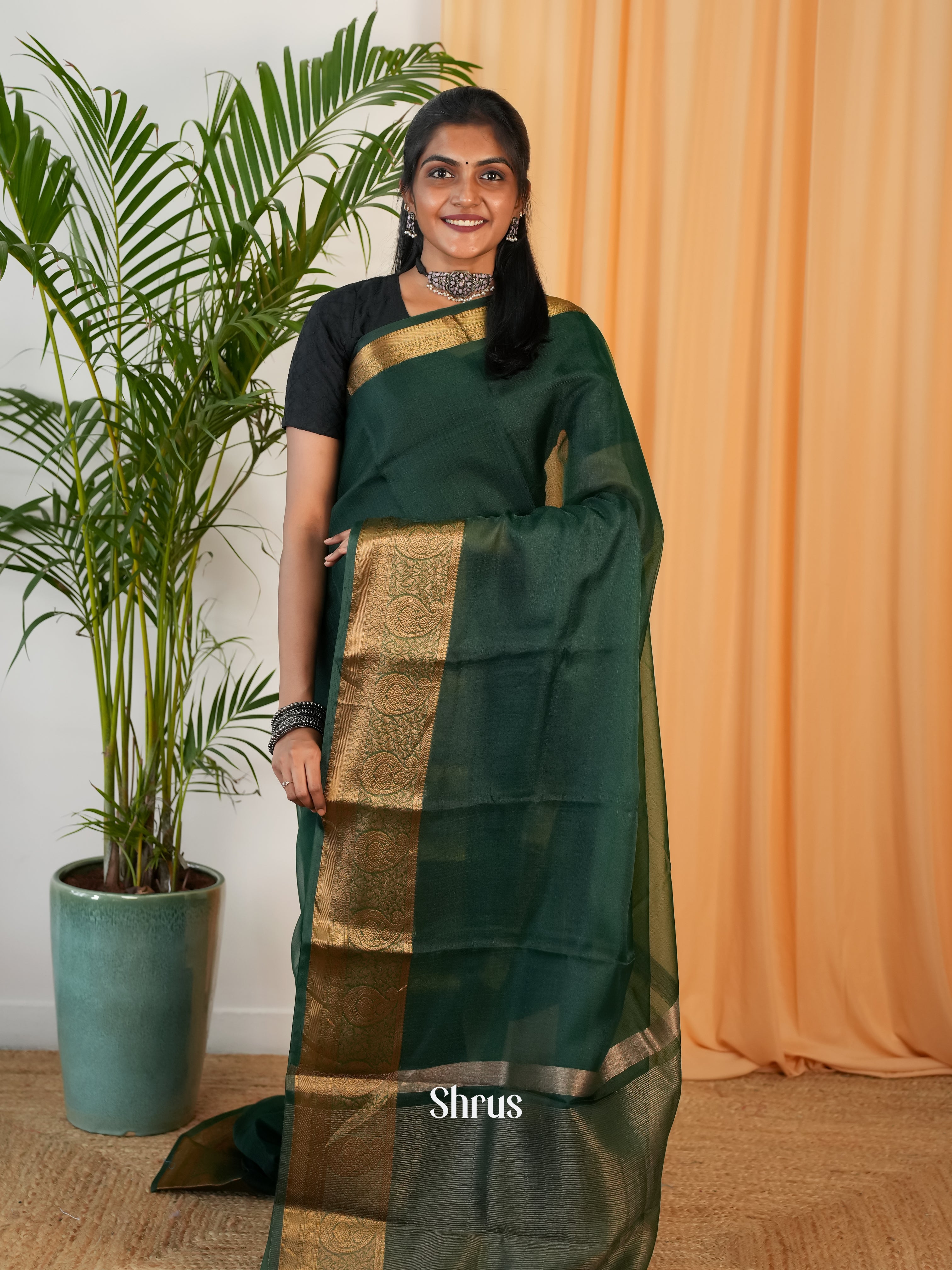 Green - Semi Georgette Saree - Shop on Shrus.com