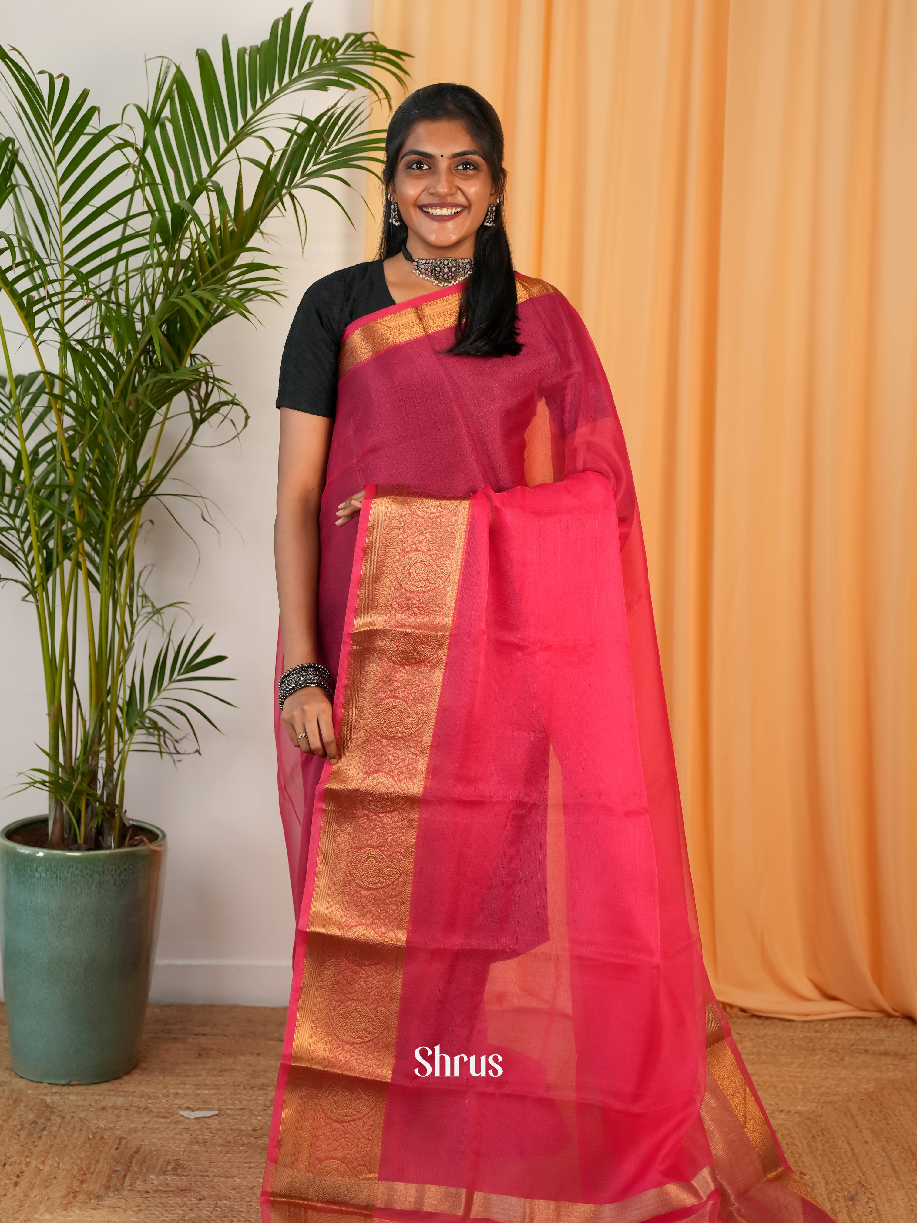 Red - Semi Georgette Saree - Shop on Shrus.com
