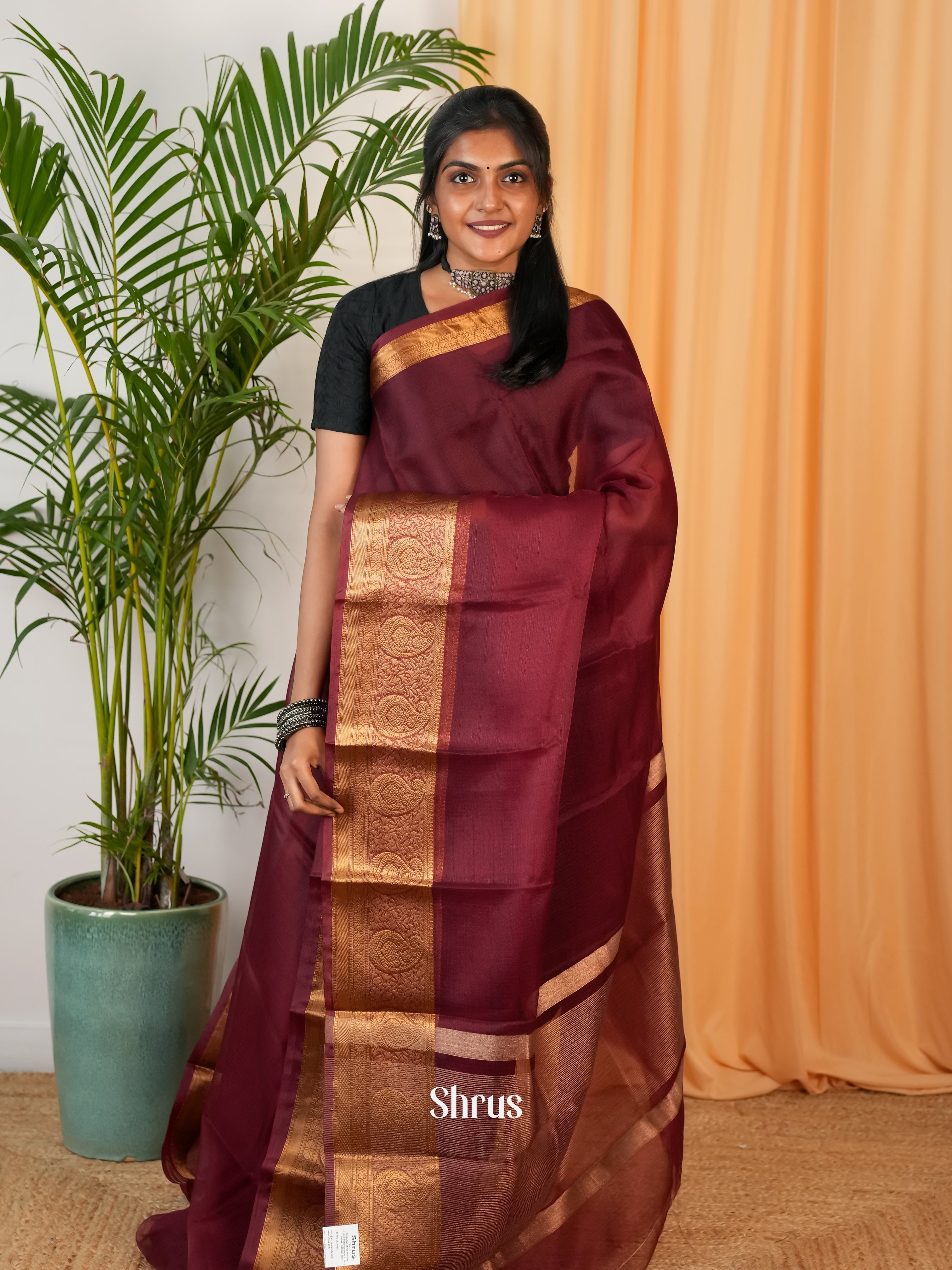 Maroon - Semi Georgette Saree - Shop on Shrus.com