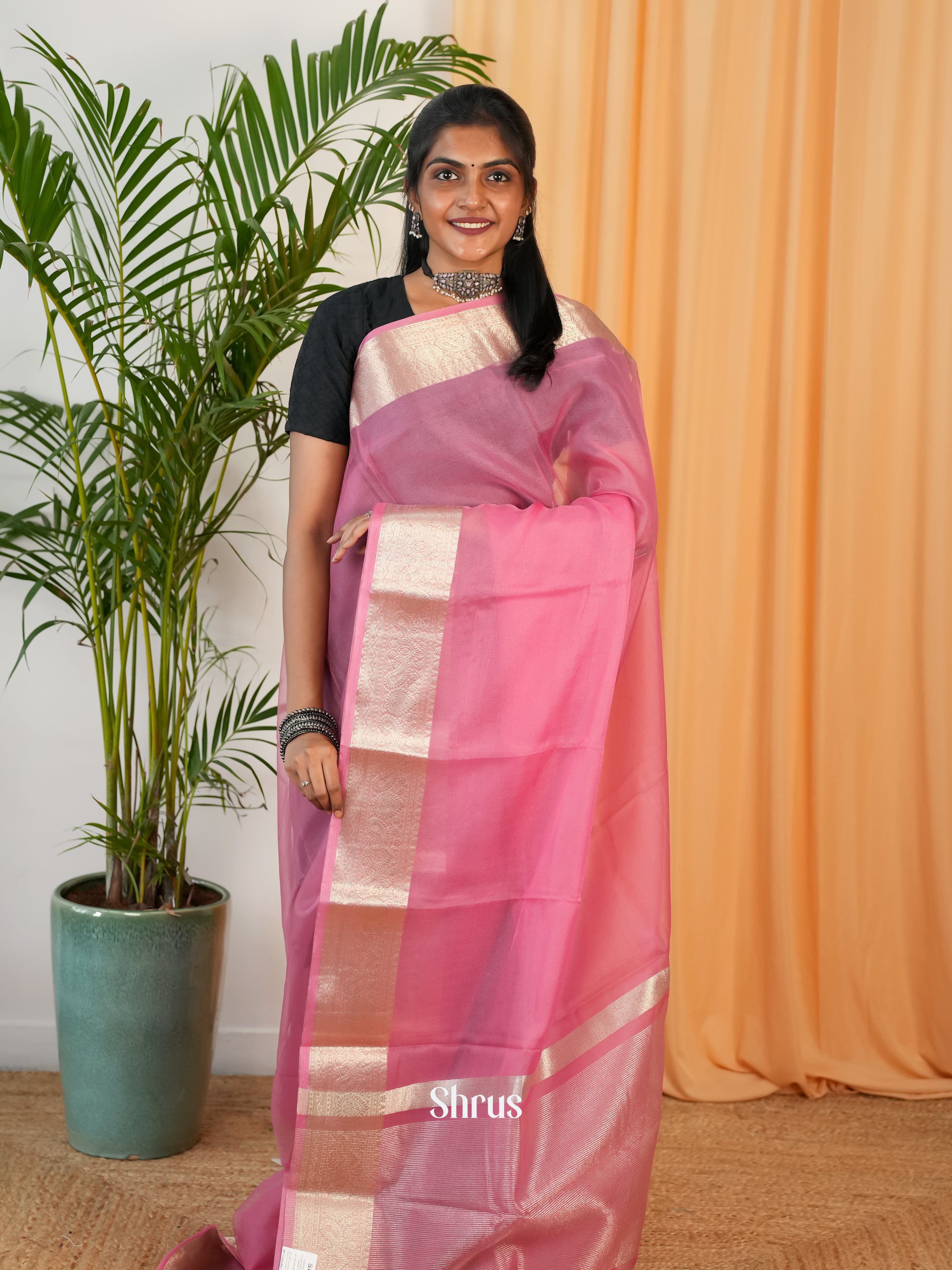 pink - Semi Georgette Saree - Shop on Shrus.com