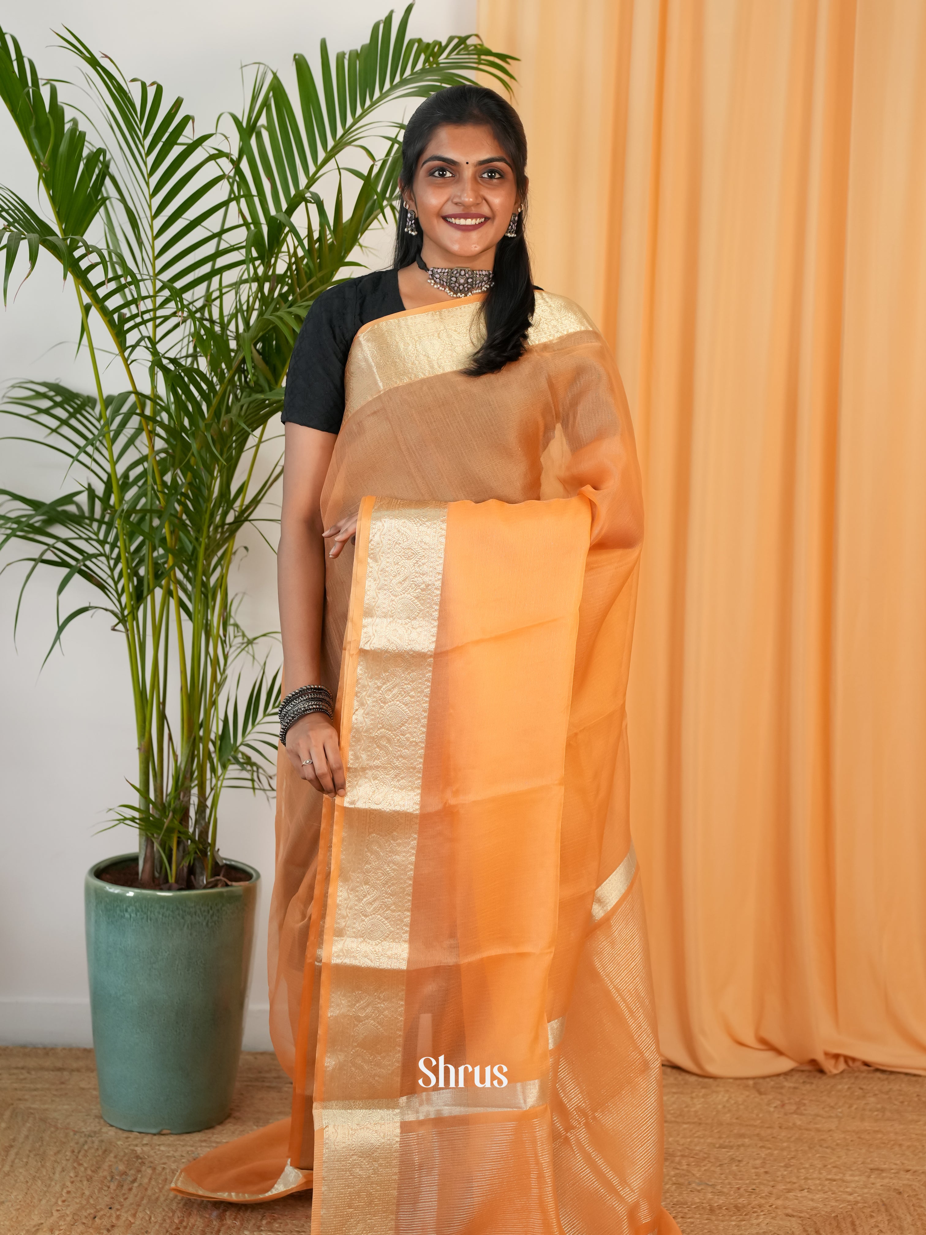 Peach - Semi Georgette Saree - Shop on Shrus.com